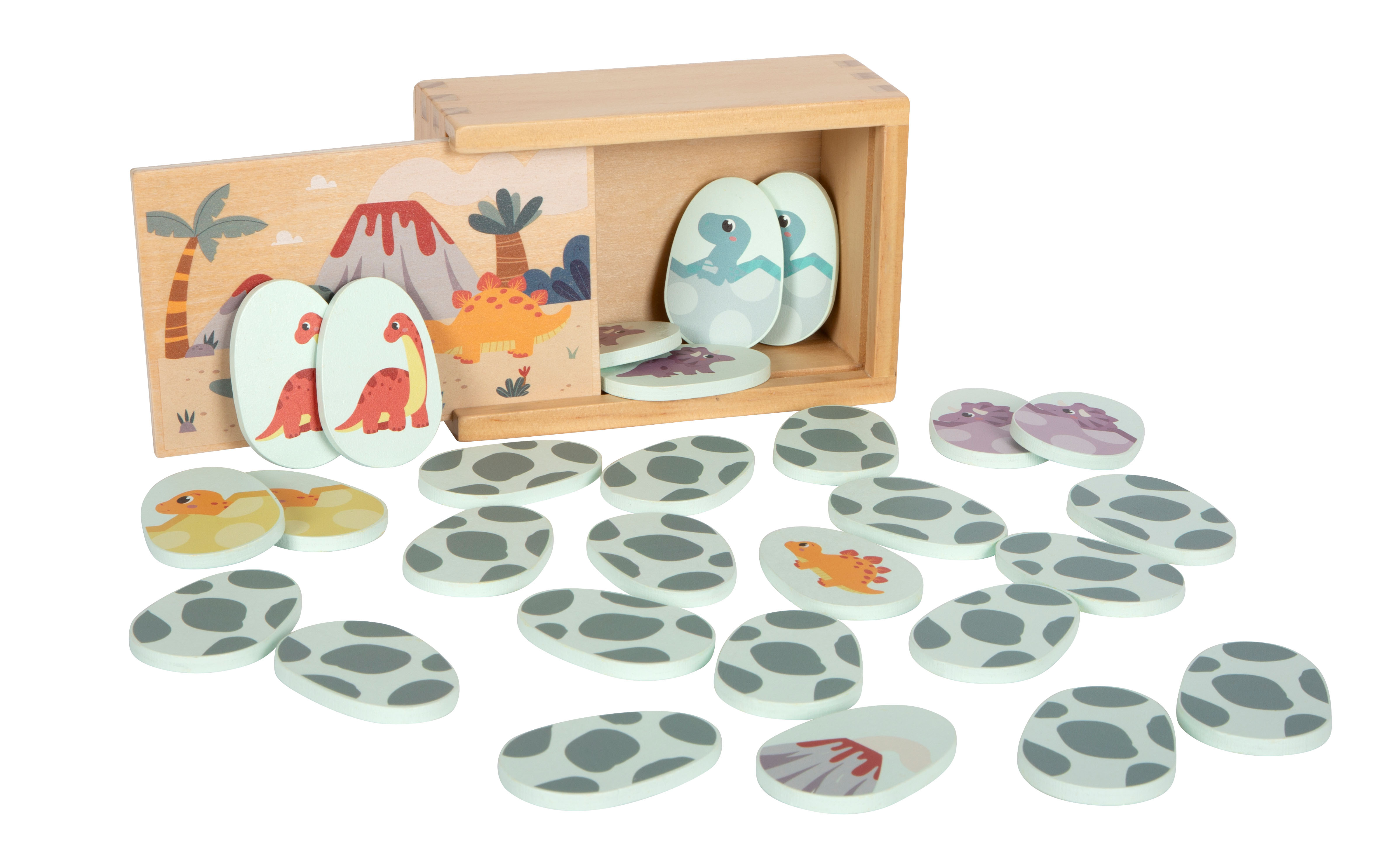 Memo-Spiel aus Holz mit Dino-Motiven