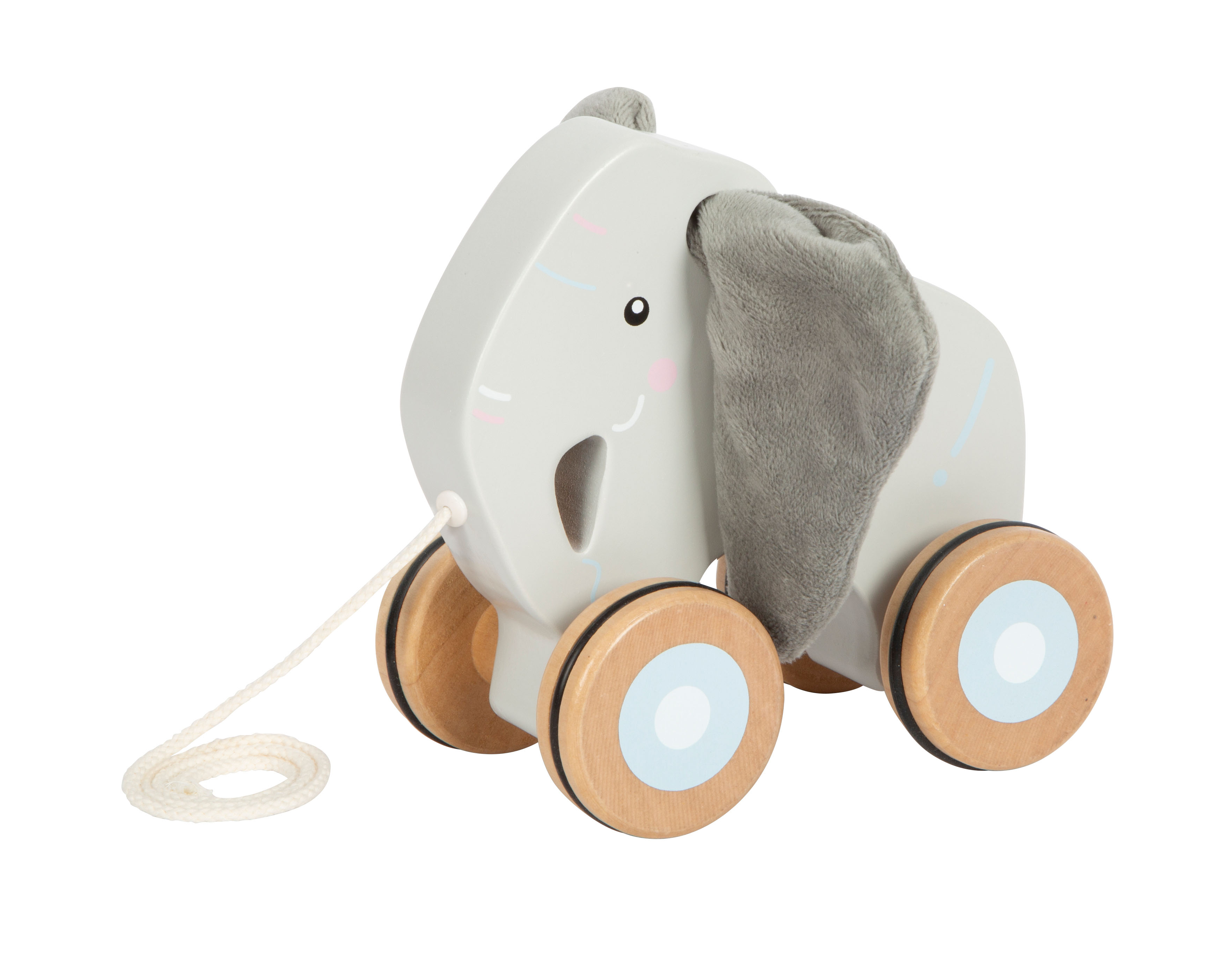 Nachziehelefant schräg mit aufgerollter verstärkter Leine