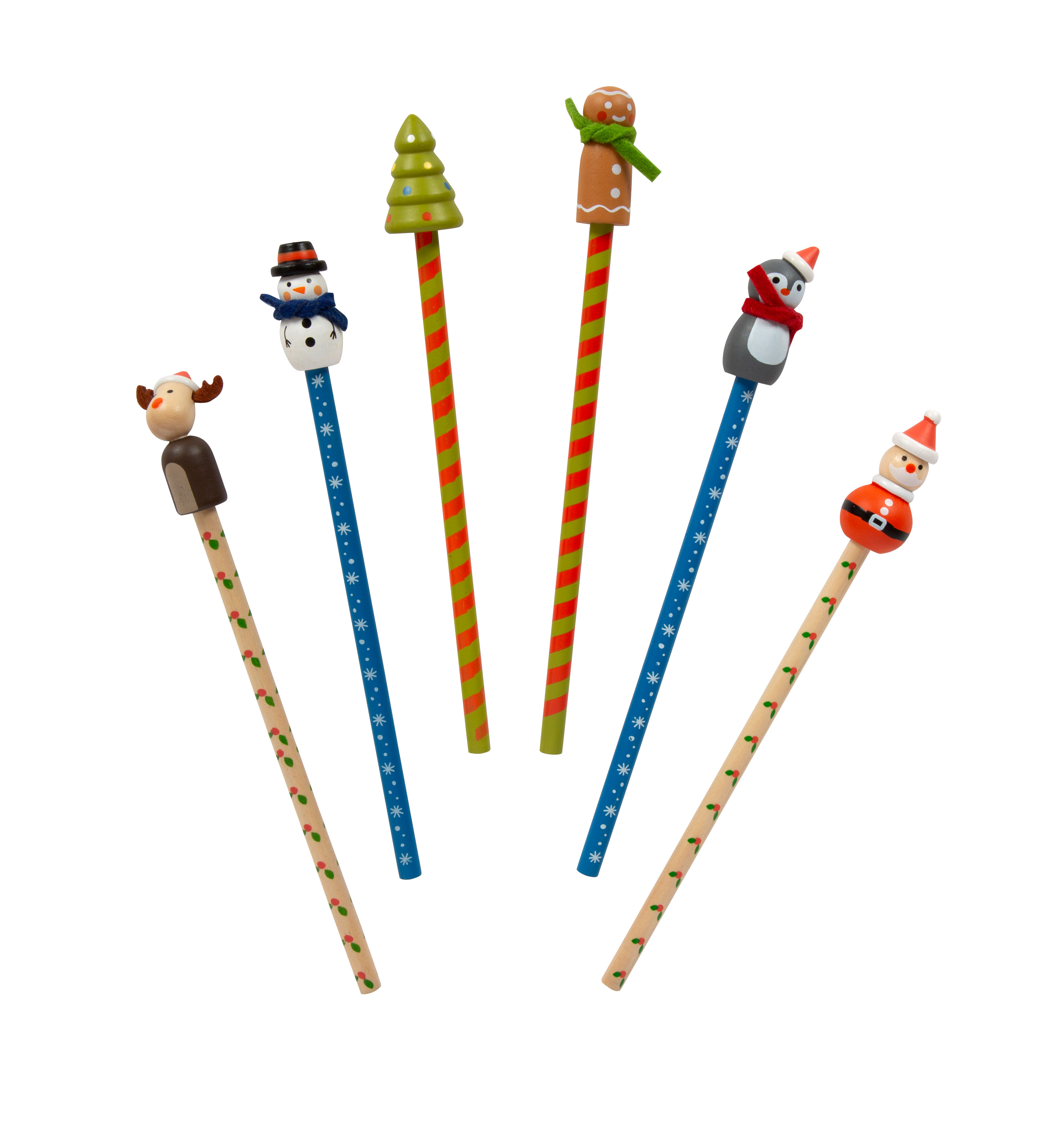 6 weihnachtliche Bleistifte mit Figuren