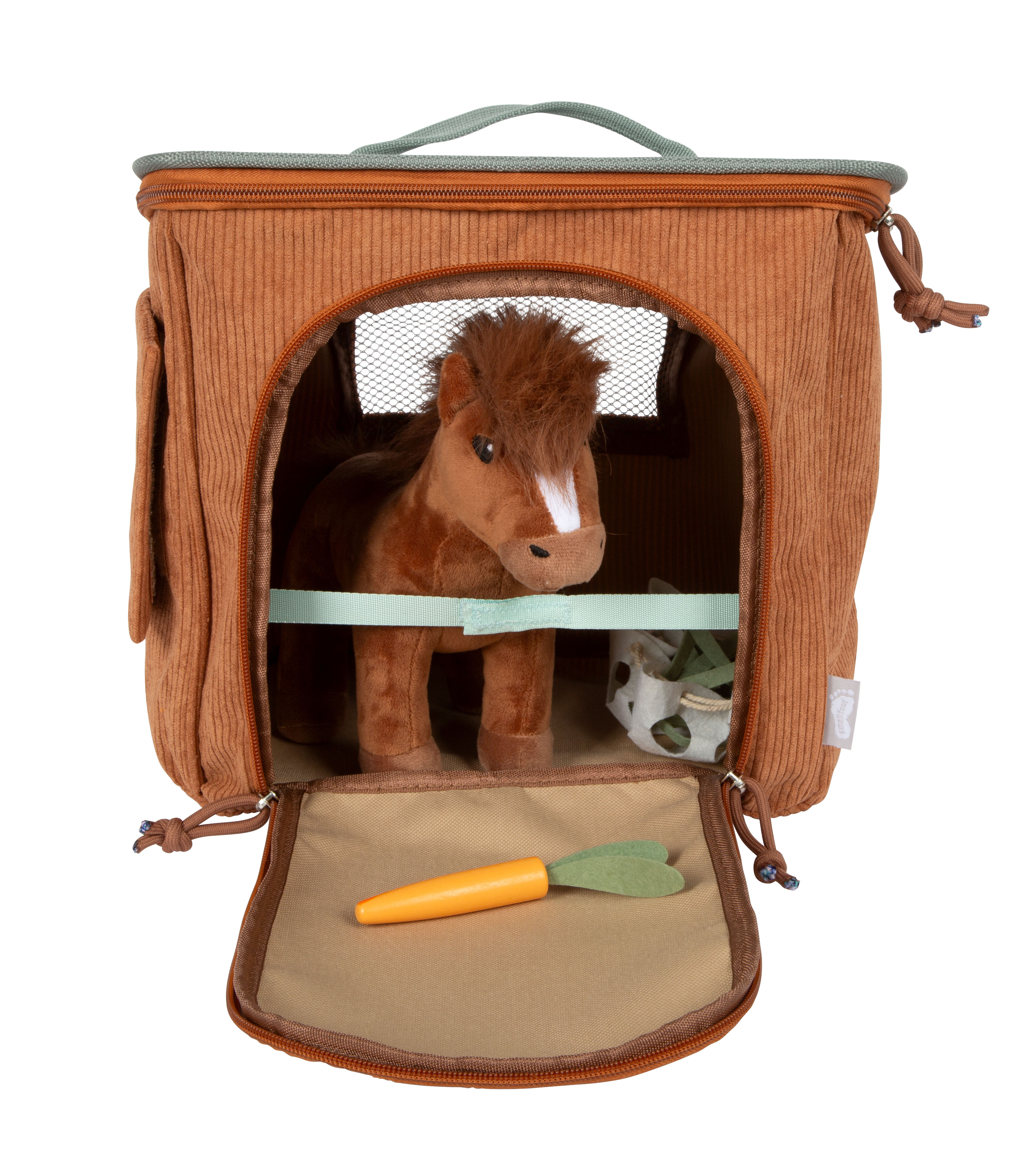 Spielset Pferd mit Stall und Zubehör in der Tasche braun mit Stall