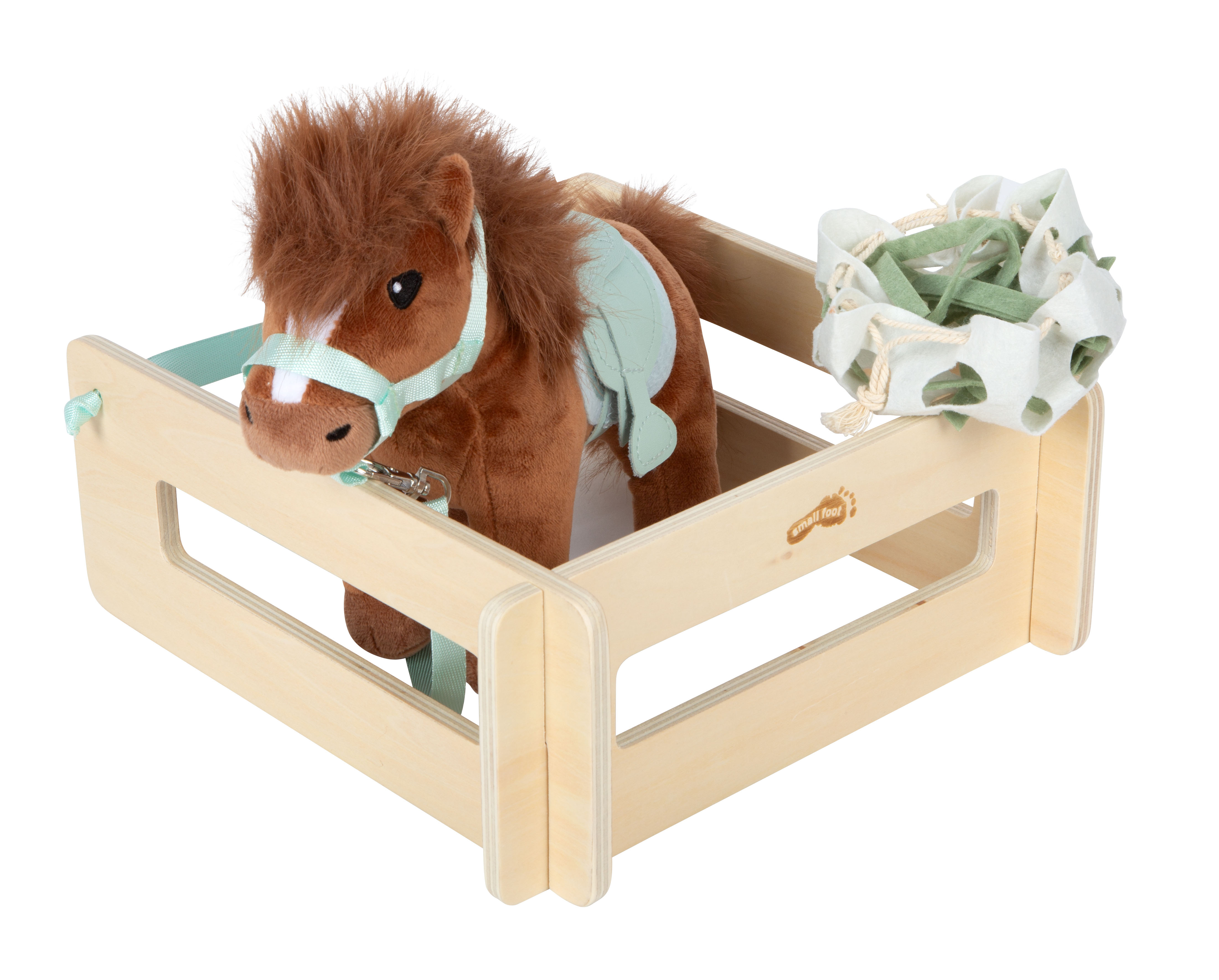 Spielset Pferd mit Stall und Zubehör in der Tasche braun mit Pony
