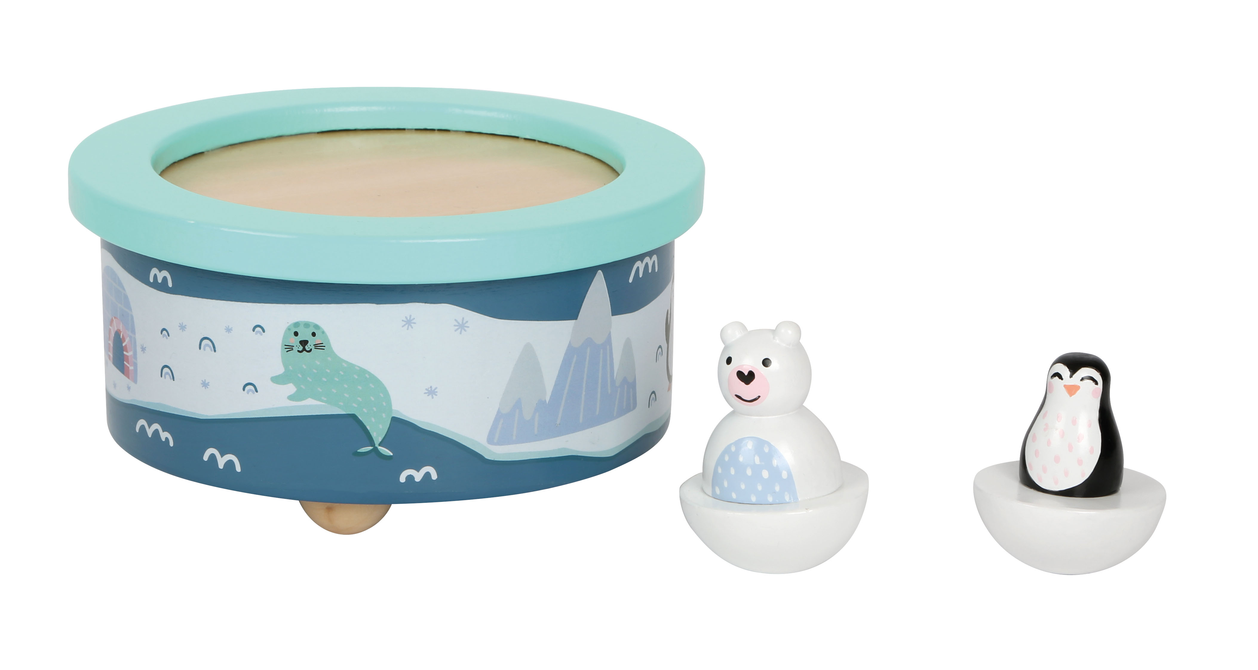 Kinder-Spieluhr aus Holz mit zwei Holzfiguren