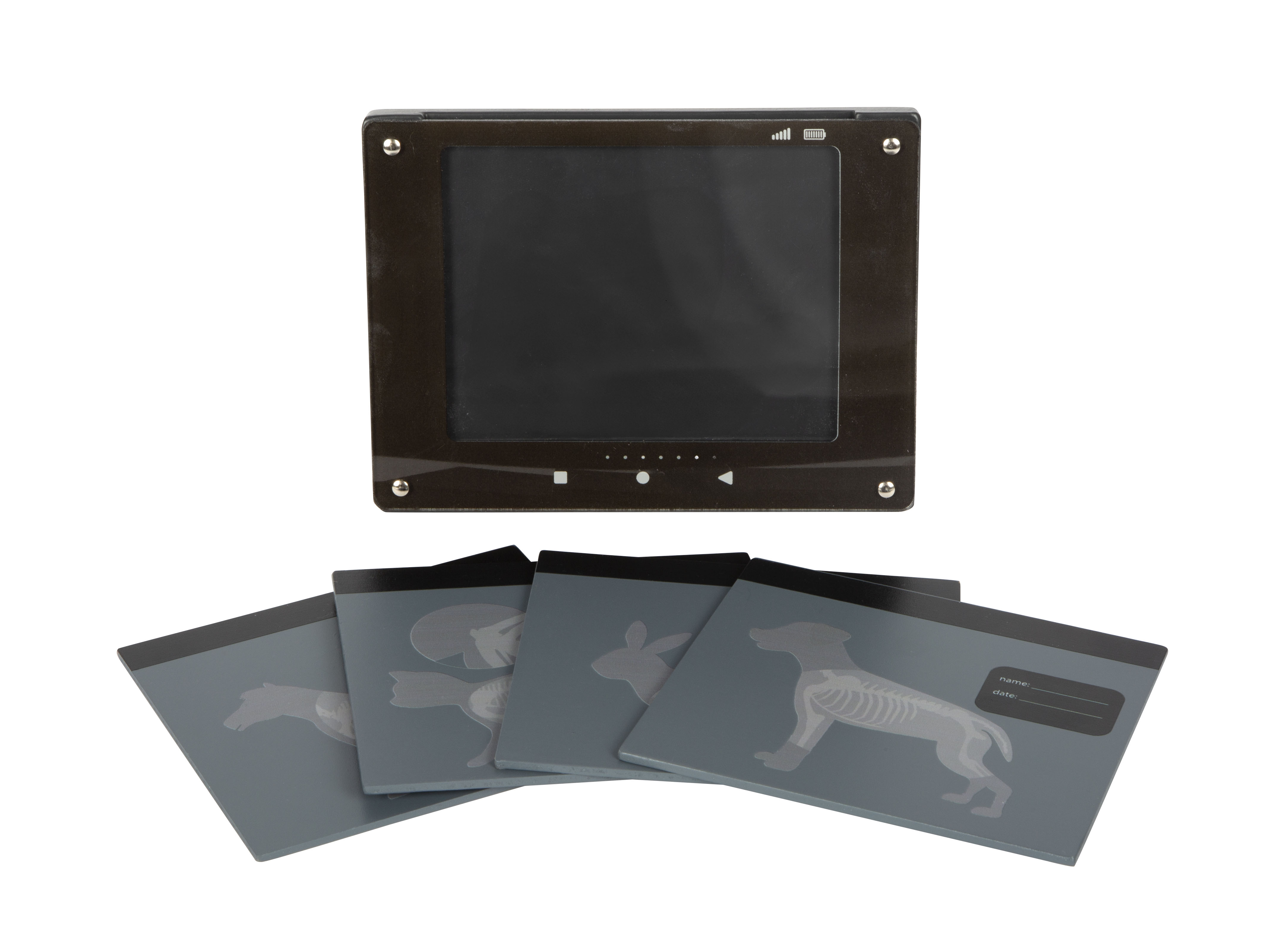 Röntgenkarten aus Holz mit Tablet