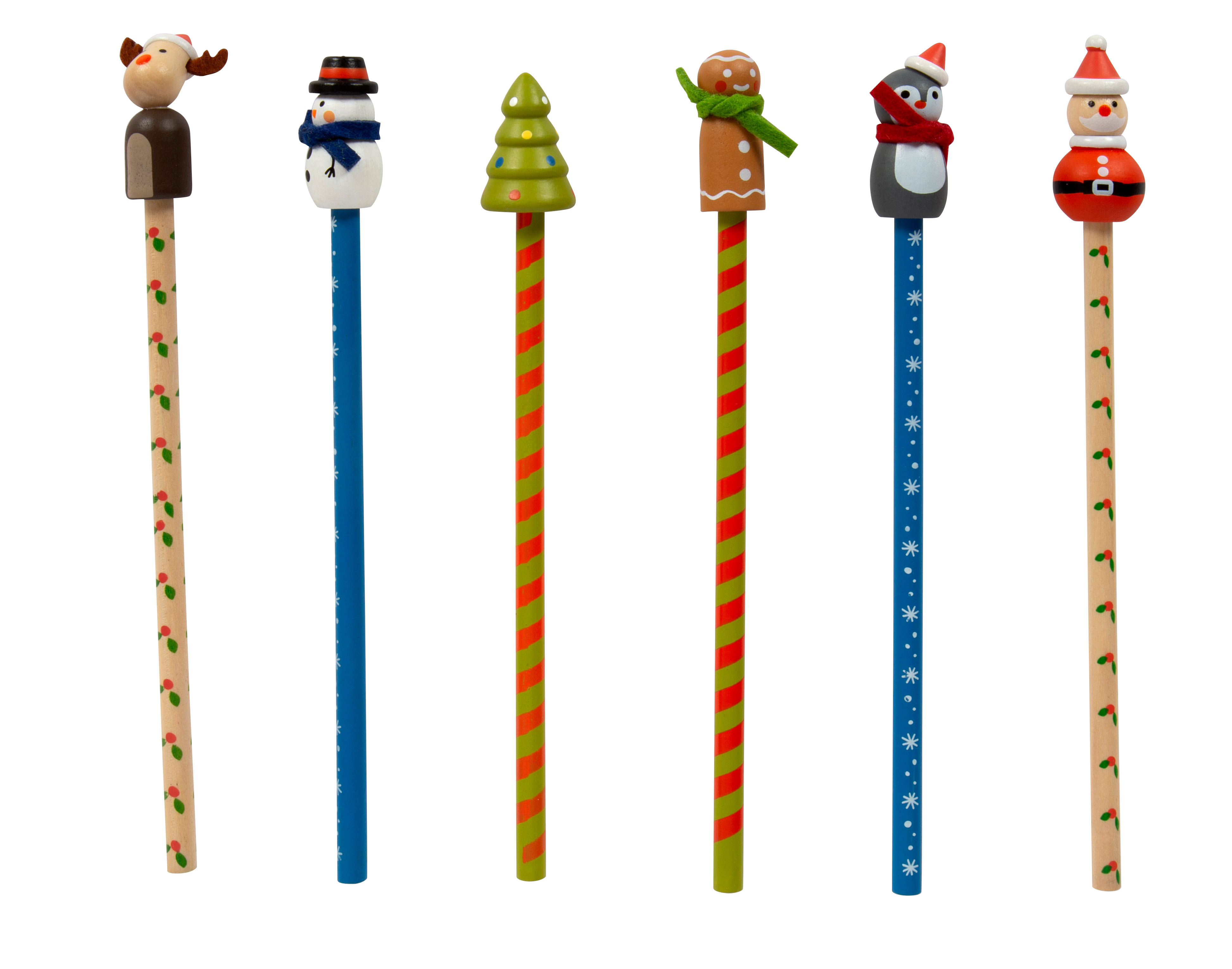 Bleistifte mit 6 weihnachtlichen Figuren
