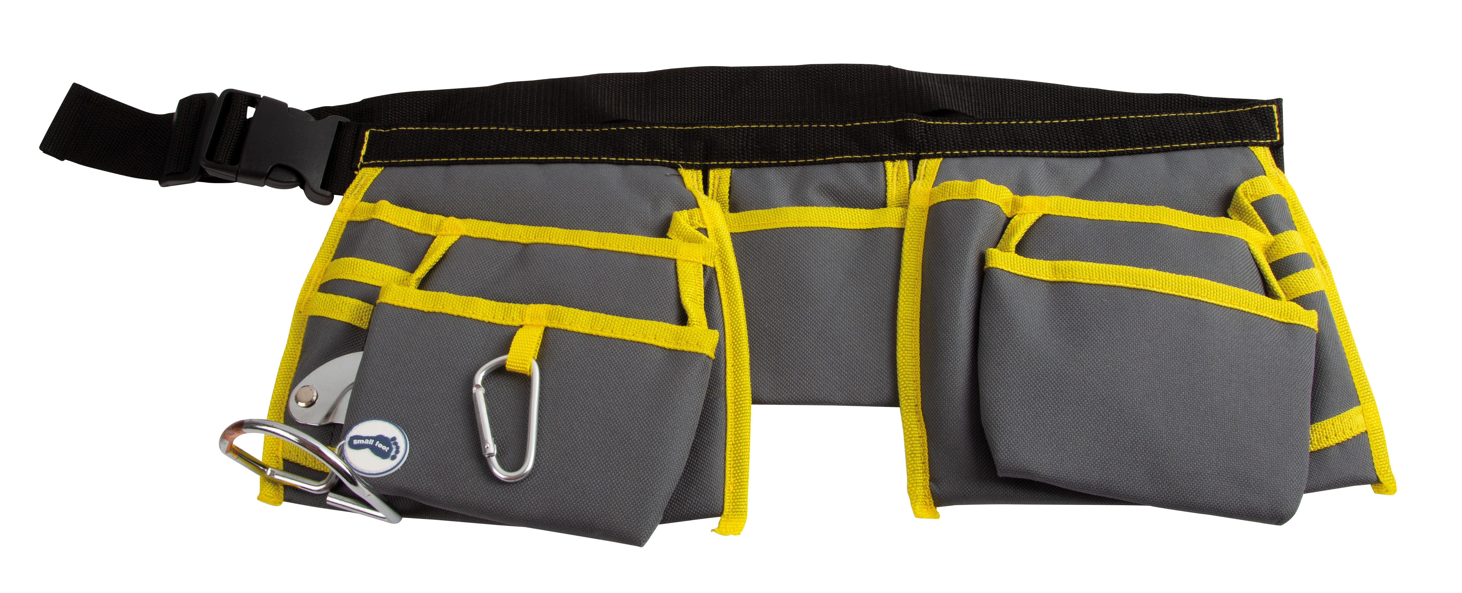 grau-gelber Gürtel mit vielen Taschen zum verstauen von Werkzeugen
