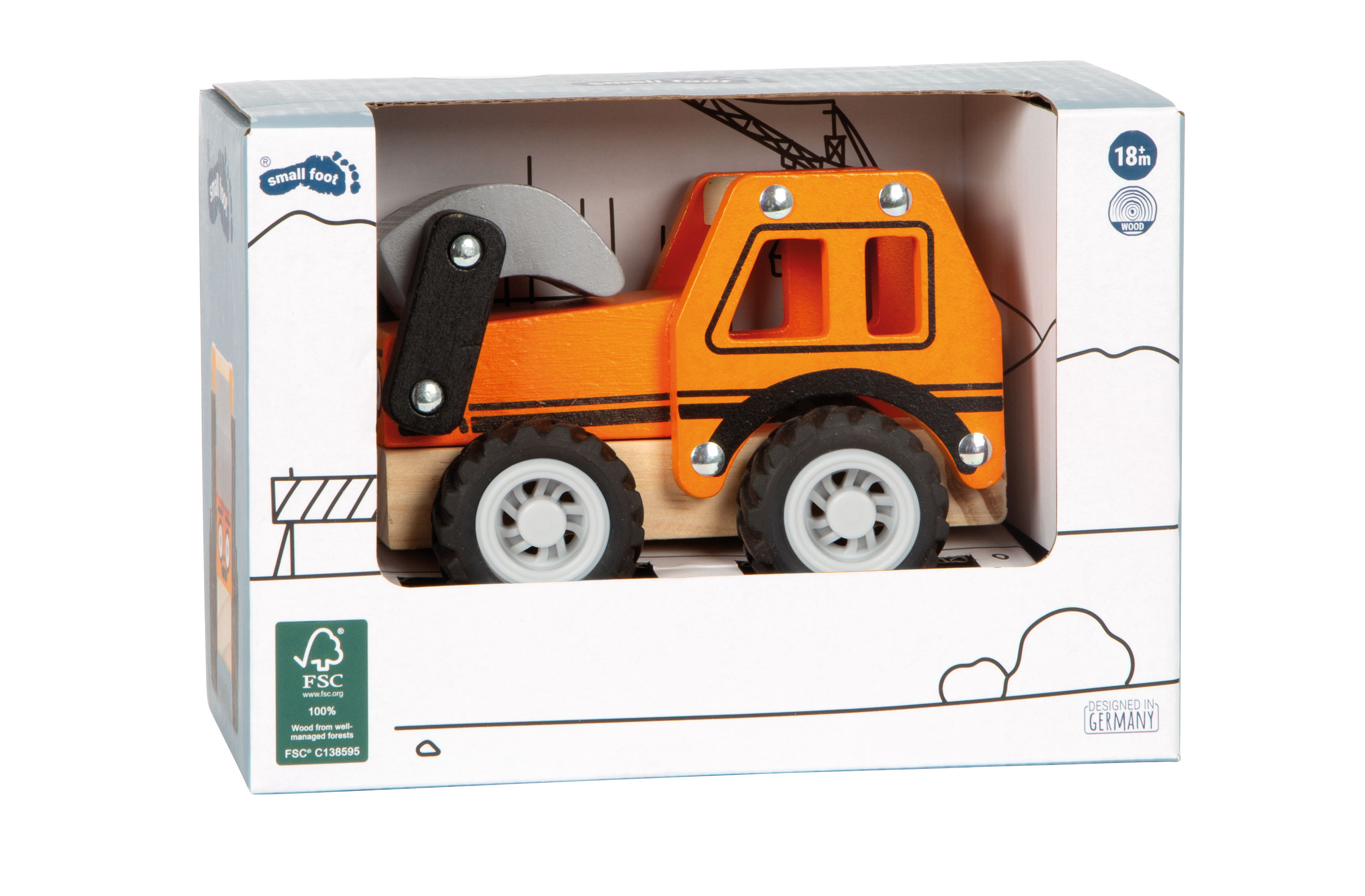 Bagger für Kinder, Holzspielzeug, Kranwagen, Spielzeugauto, orange, Holz