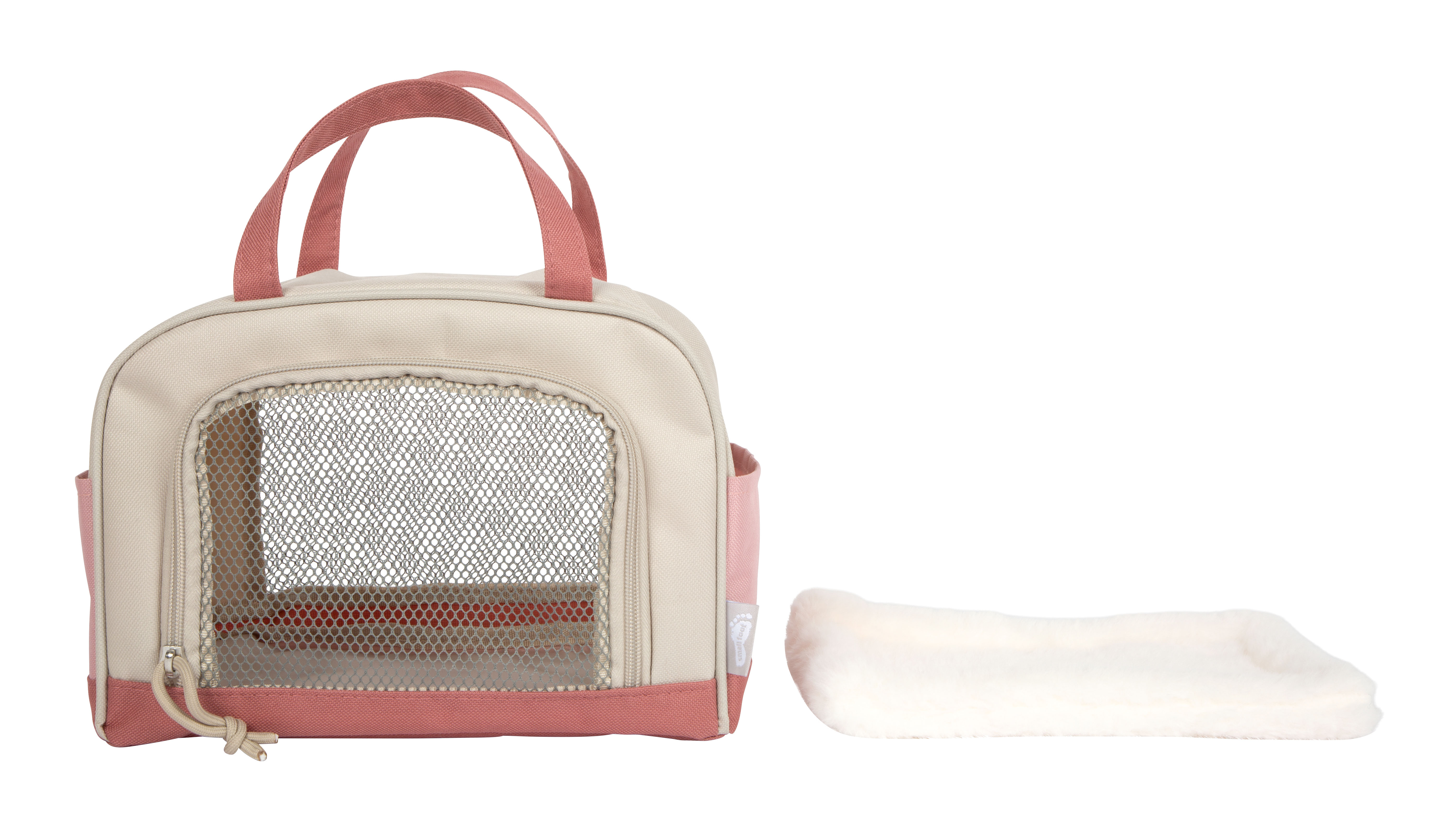 Tiertrage, Rucksack-Optik, Netzfront, Beige, Rosa Akzente