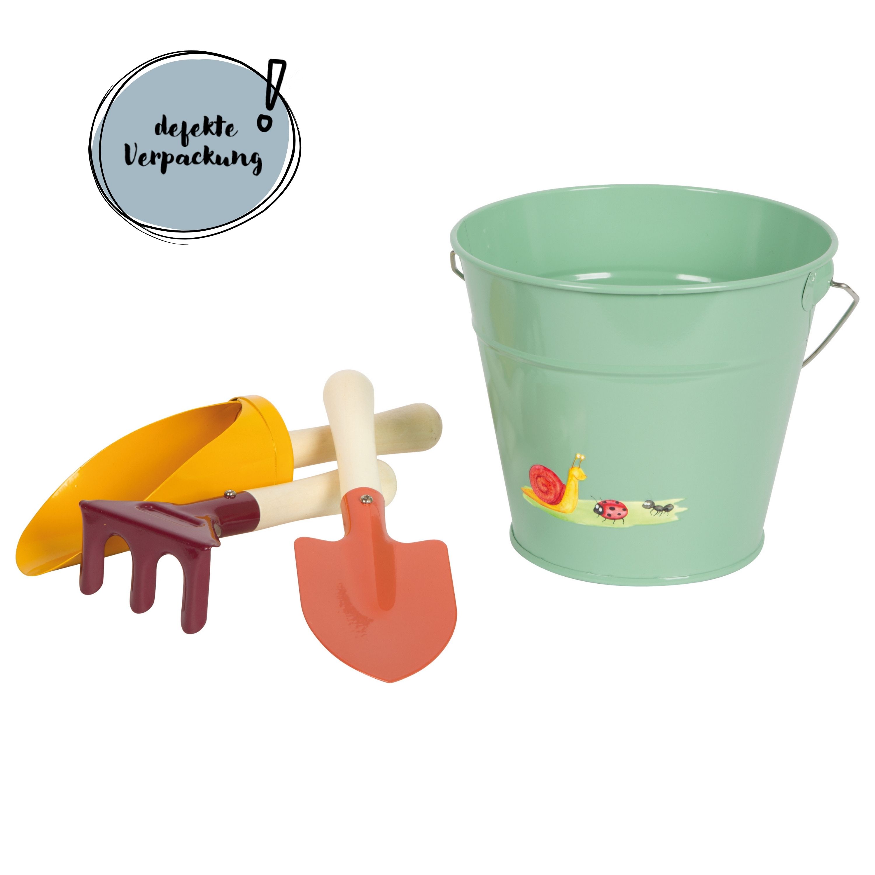 Eimer und Schaufeln für Kinder mit defekter Verpackung