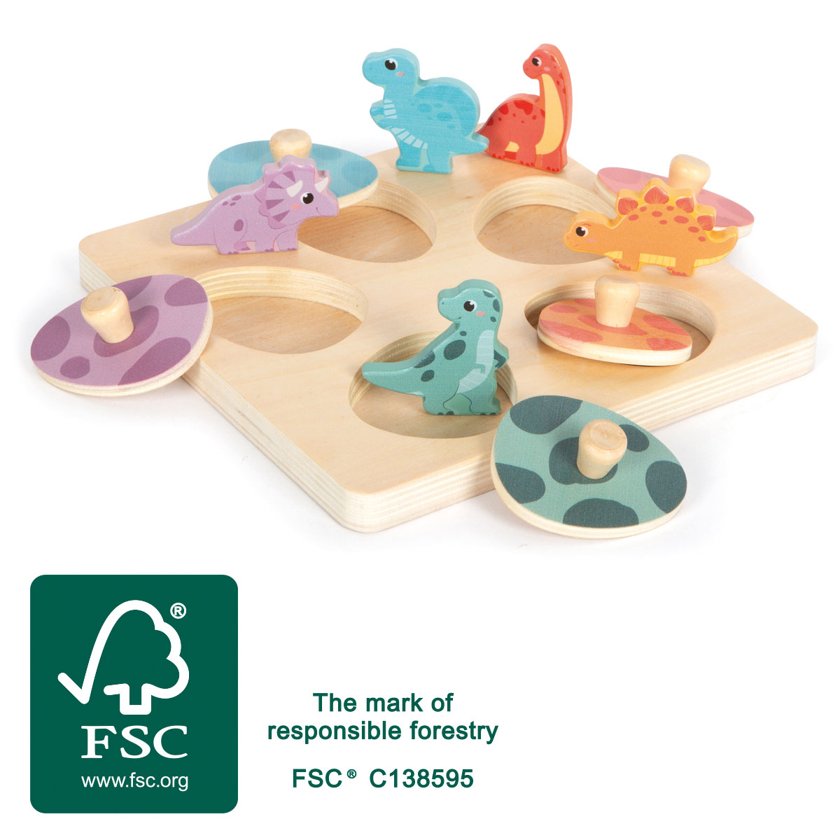 Setzpuzzle mit Dino-Holzfiguren-Memo