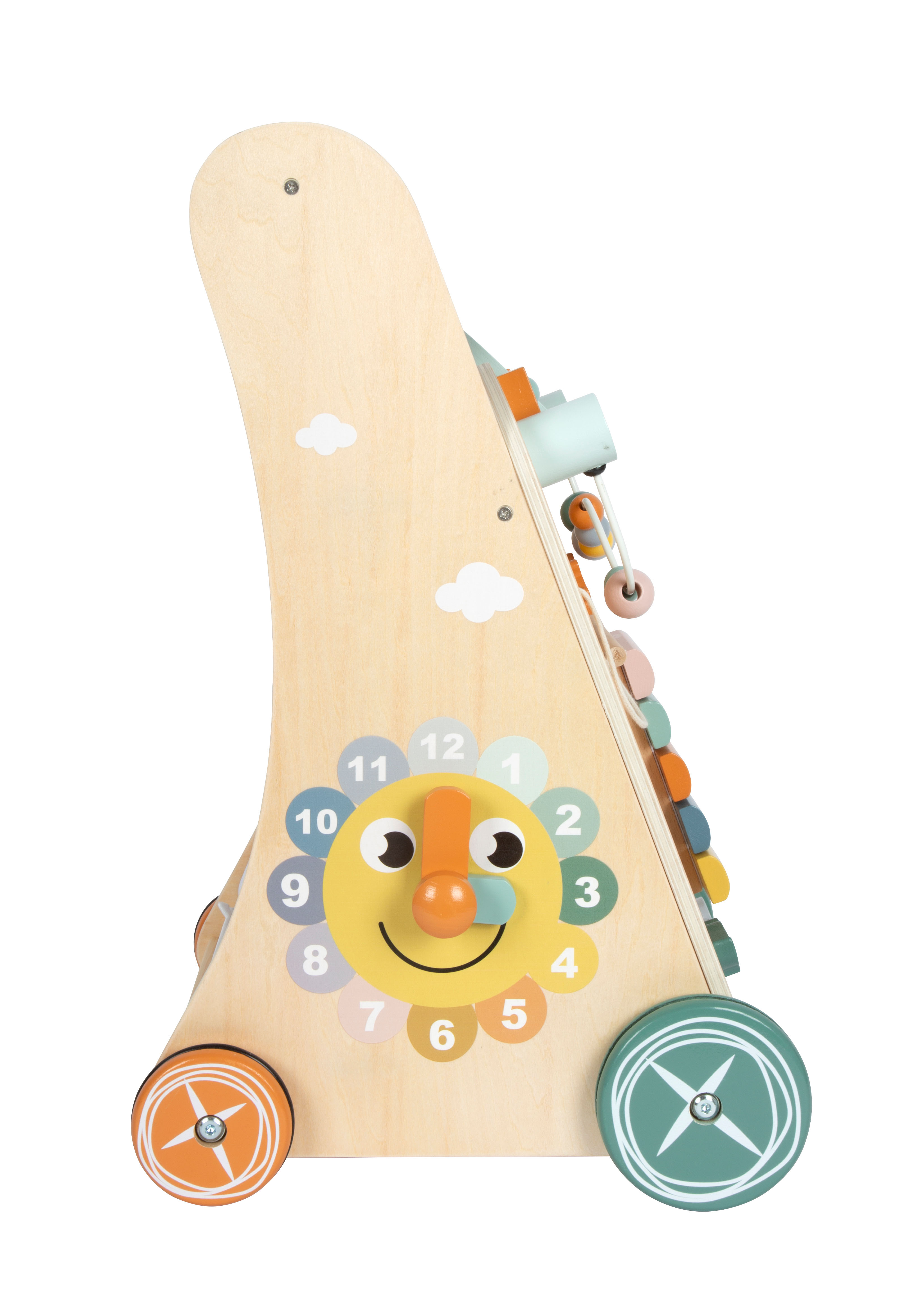 Lauflernwagen aus Holz mit Lernuhr