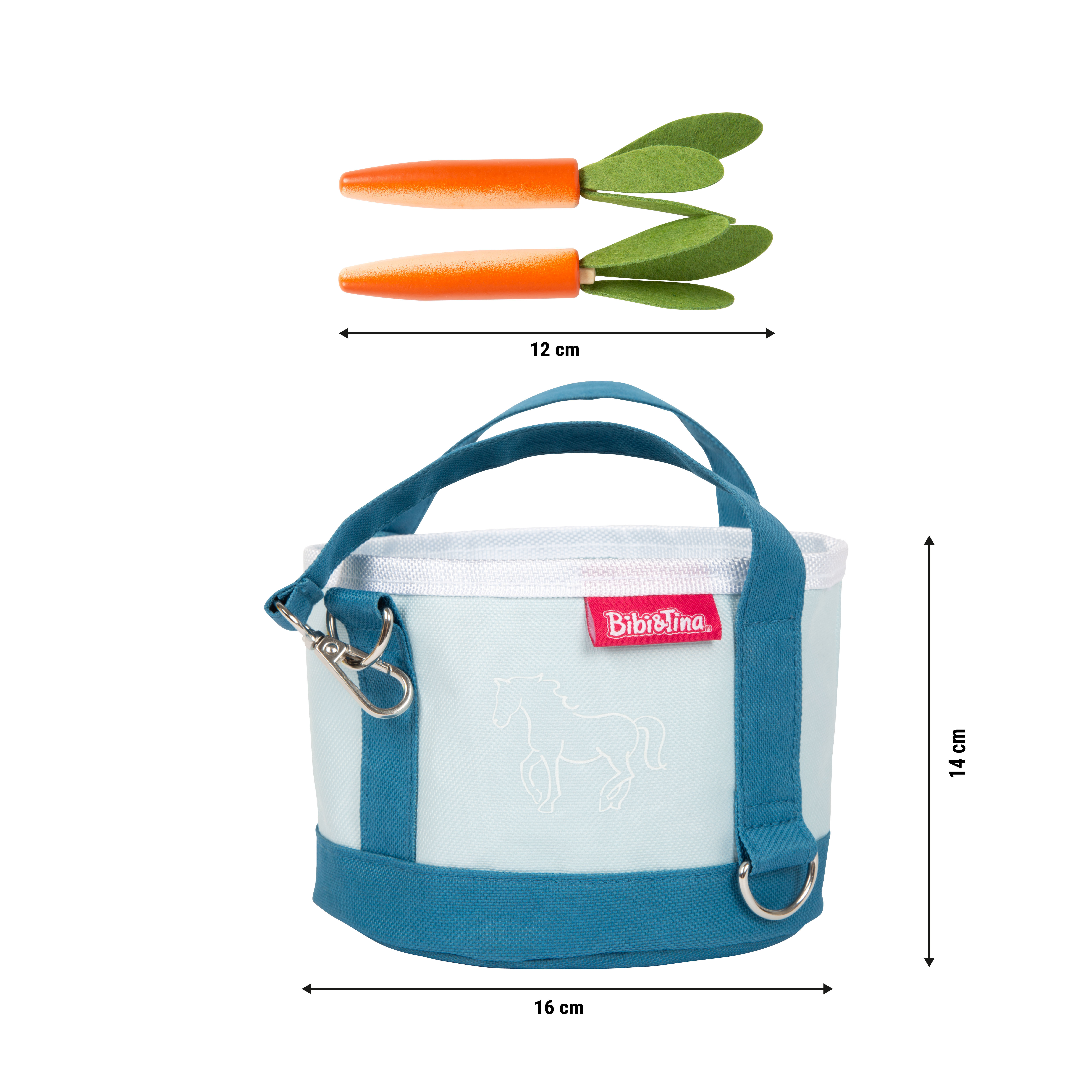 Maßstabsskizze von Pferdefuttertasche zum Spielen