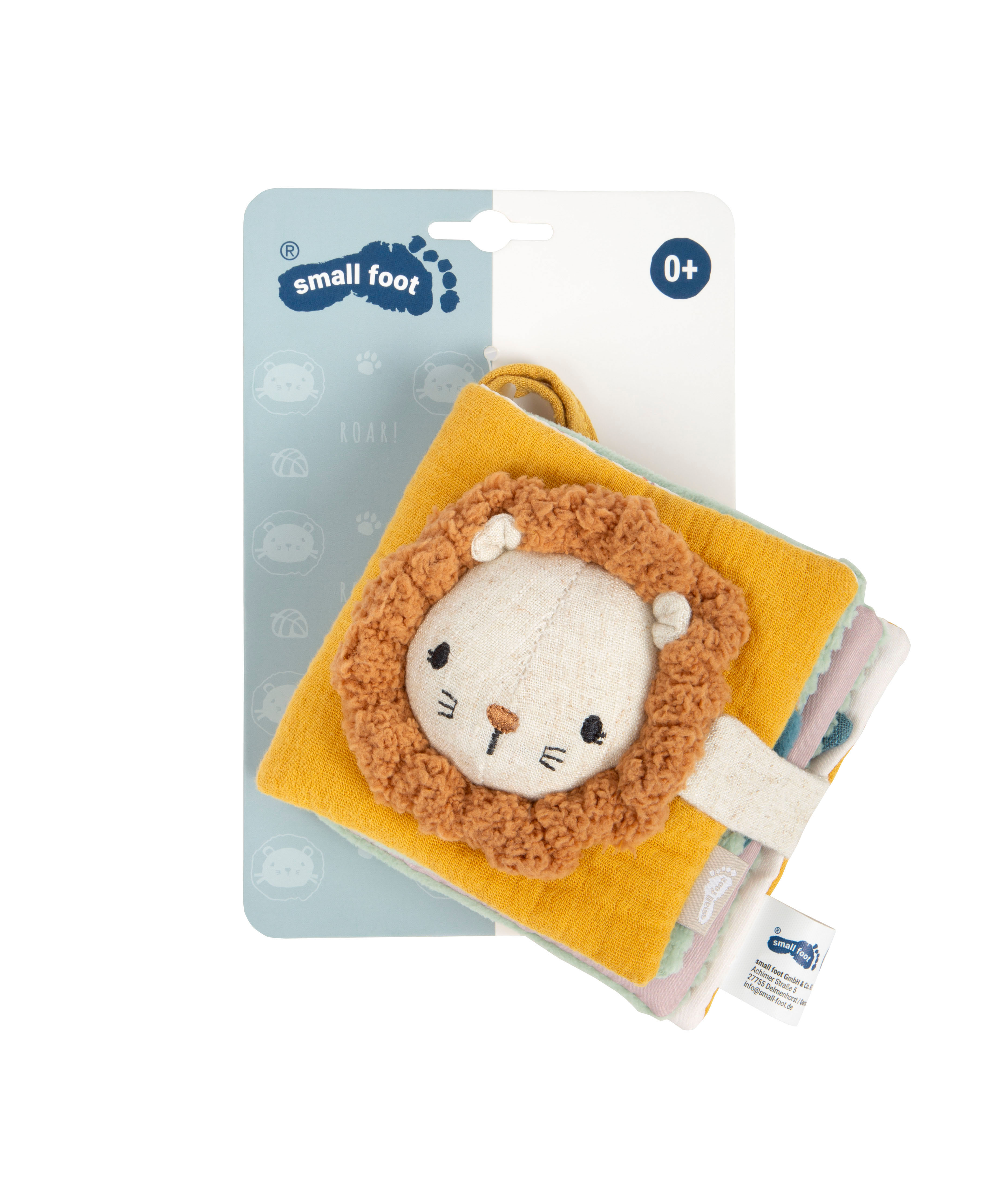 Babyspielzeug Fühlbuch aus Stoff Little Lion in der Verpackung