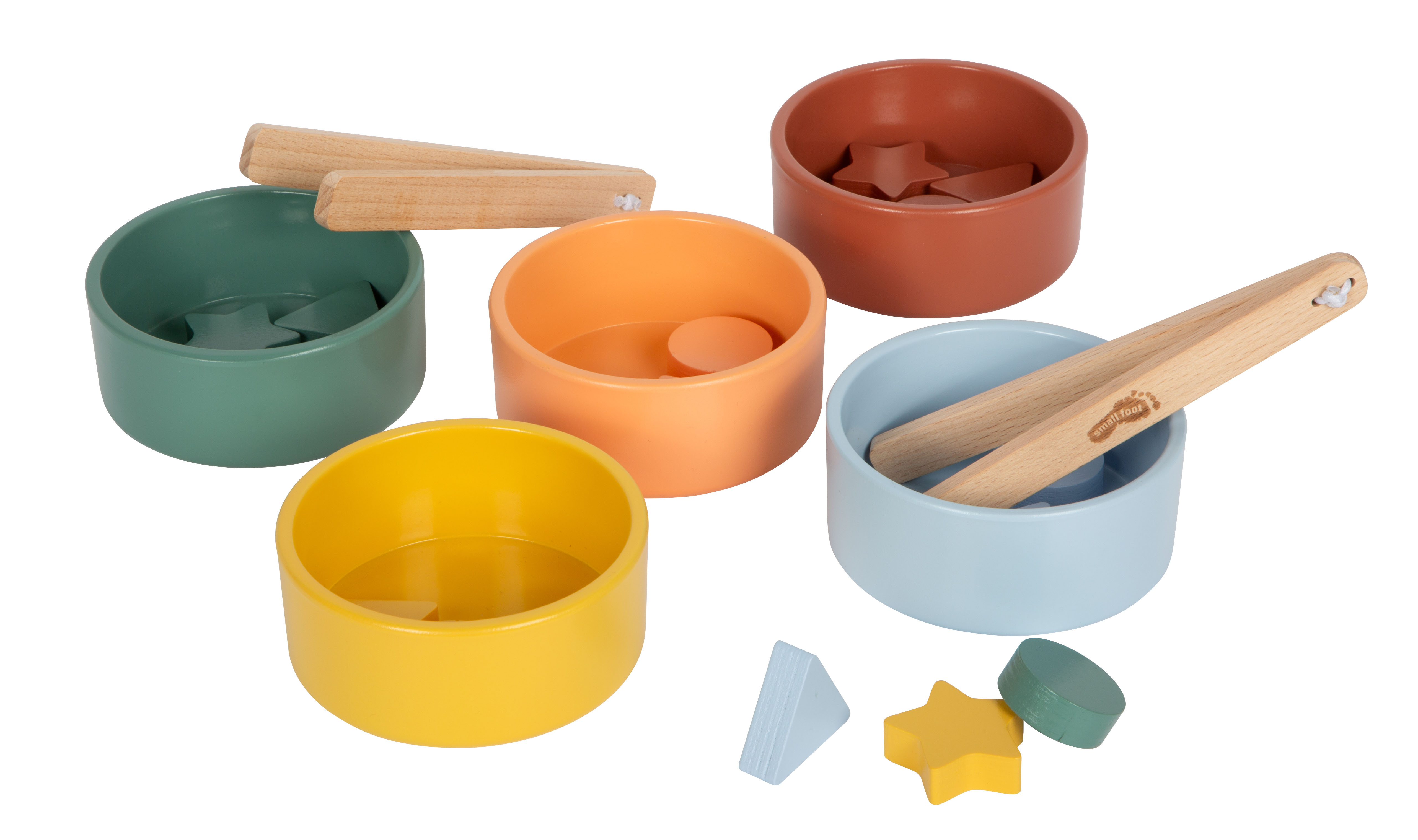Montessori-Sortierbecher mit Zange zum Zuordnen von Farben und Formen