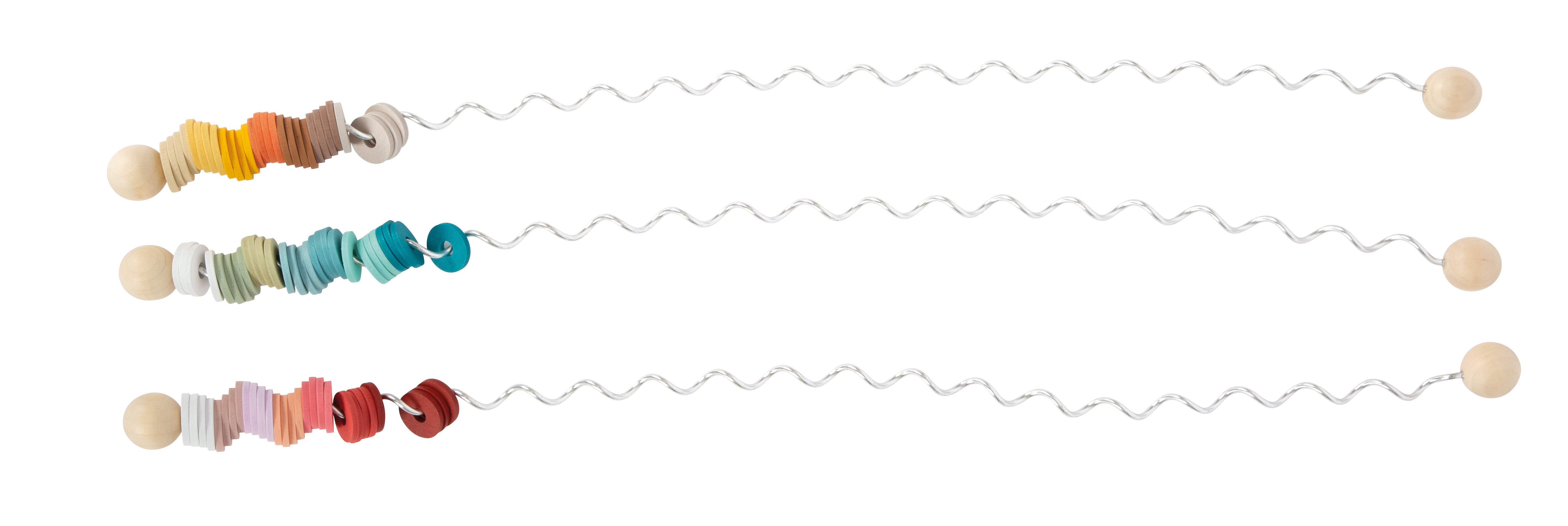 Farblich aufeinander abgestimmten Holzscheiben auf Spiralstange