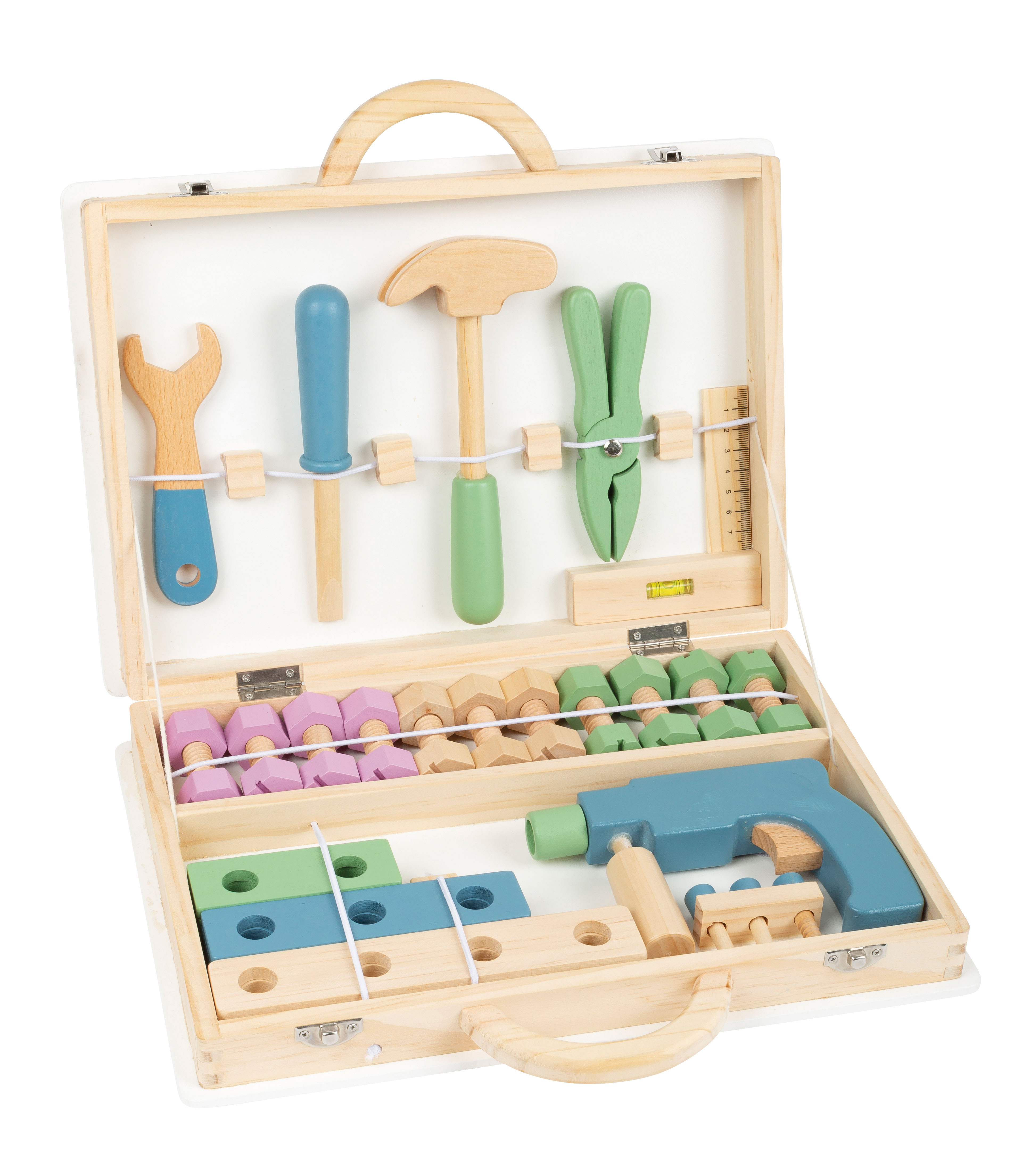 Kinder-Werkzeuge aus Holz im Werkzeugkoffer