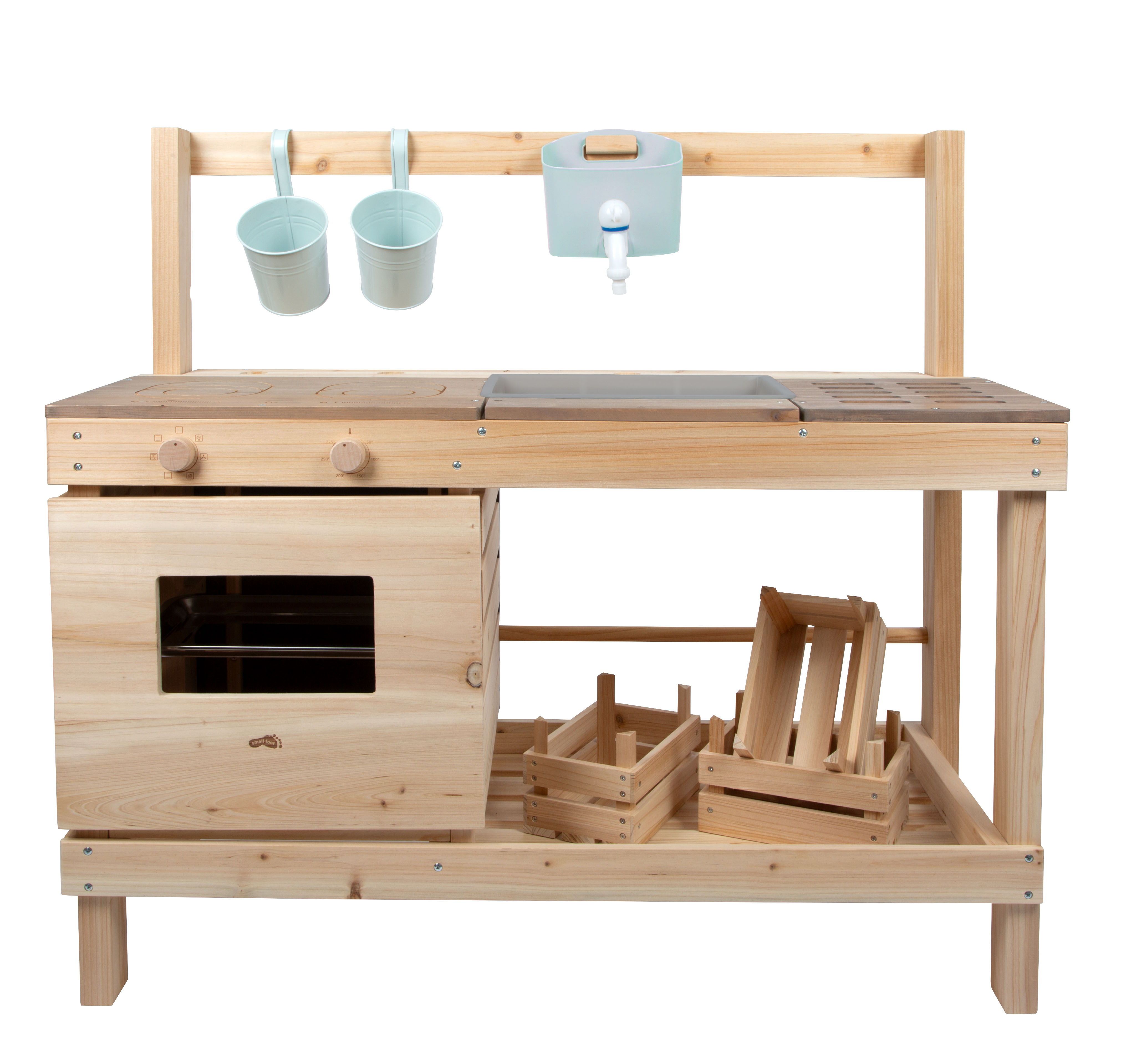 Kinder-Matschküche aus Holz mit Zubehör