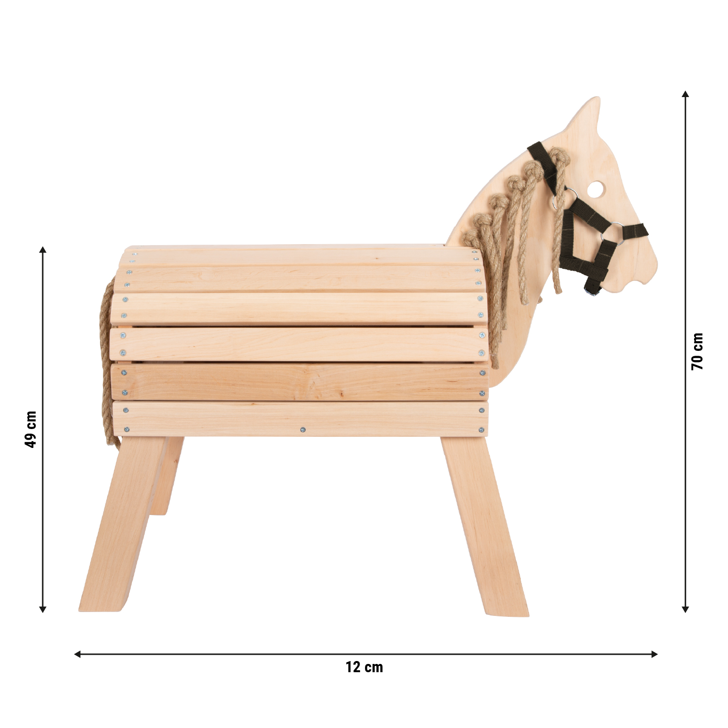Maßstabsskizze vom Reitpferd aus Holz für Kinder