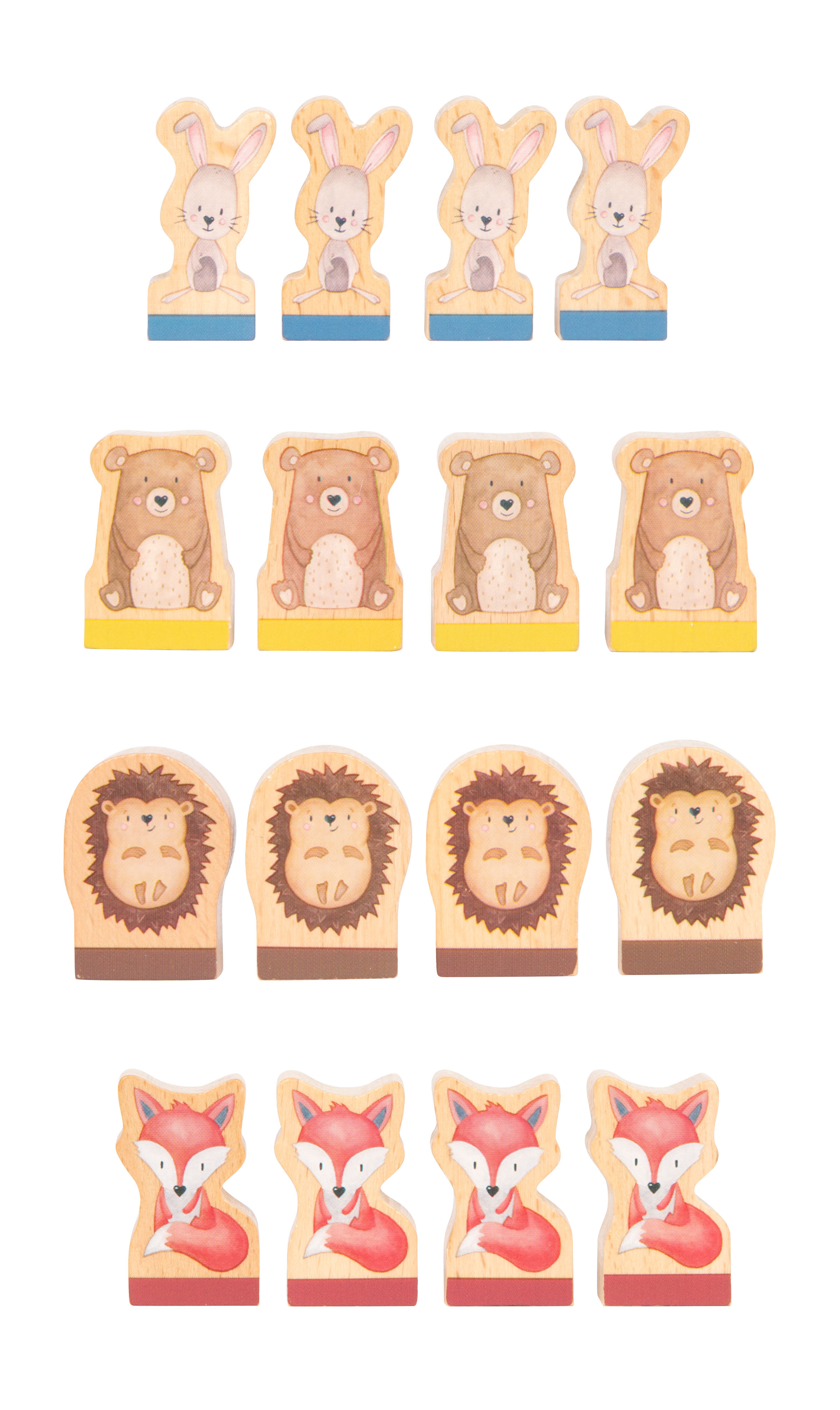 4 x 4 Hase, Bär, Igel und Fuchs Tier-Spielfiguren aus Holz