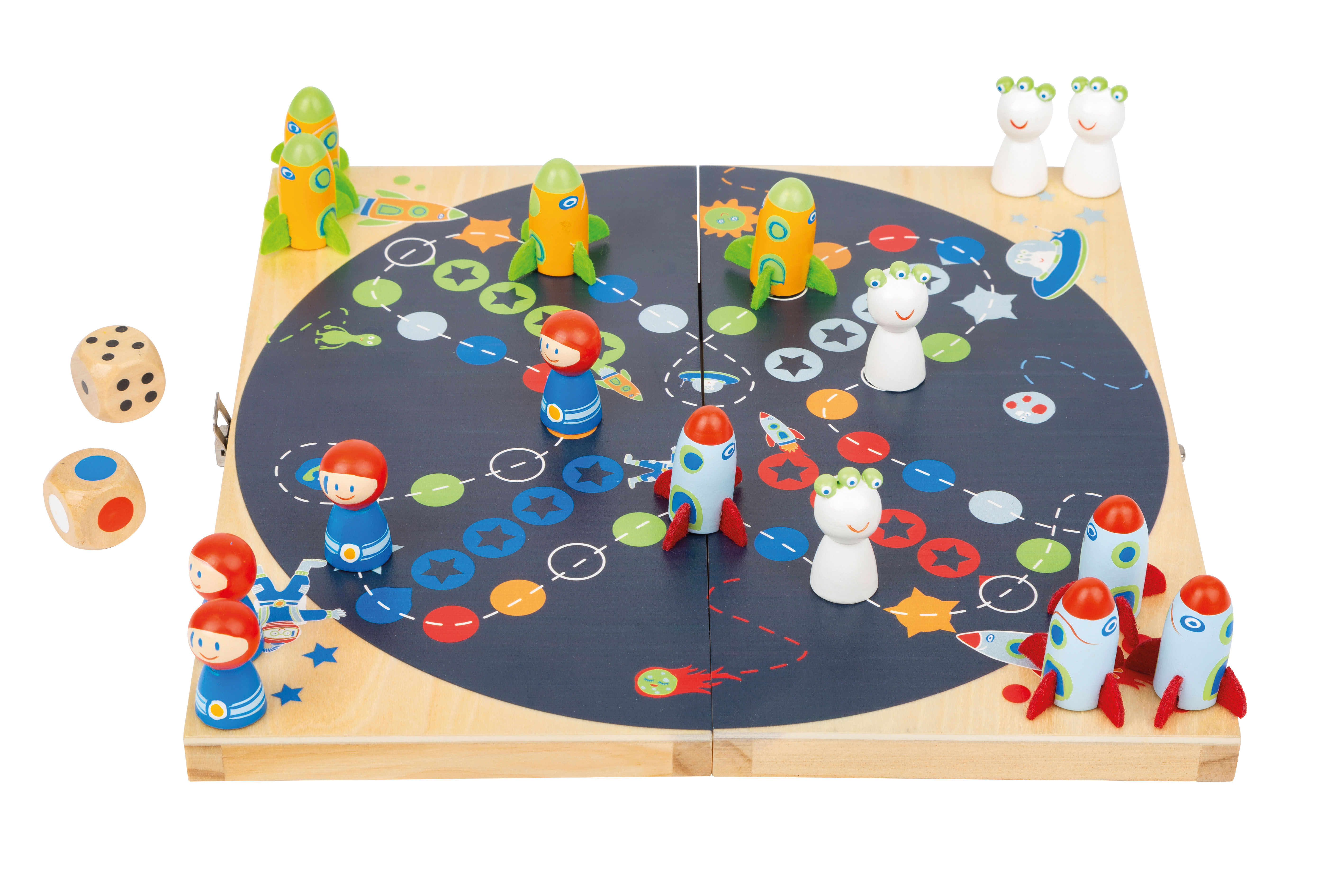 Brettspiel mit Spielfiguren im Weltraum-Style