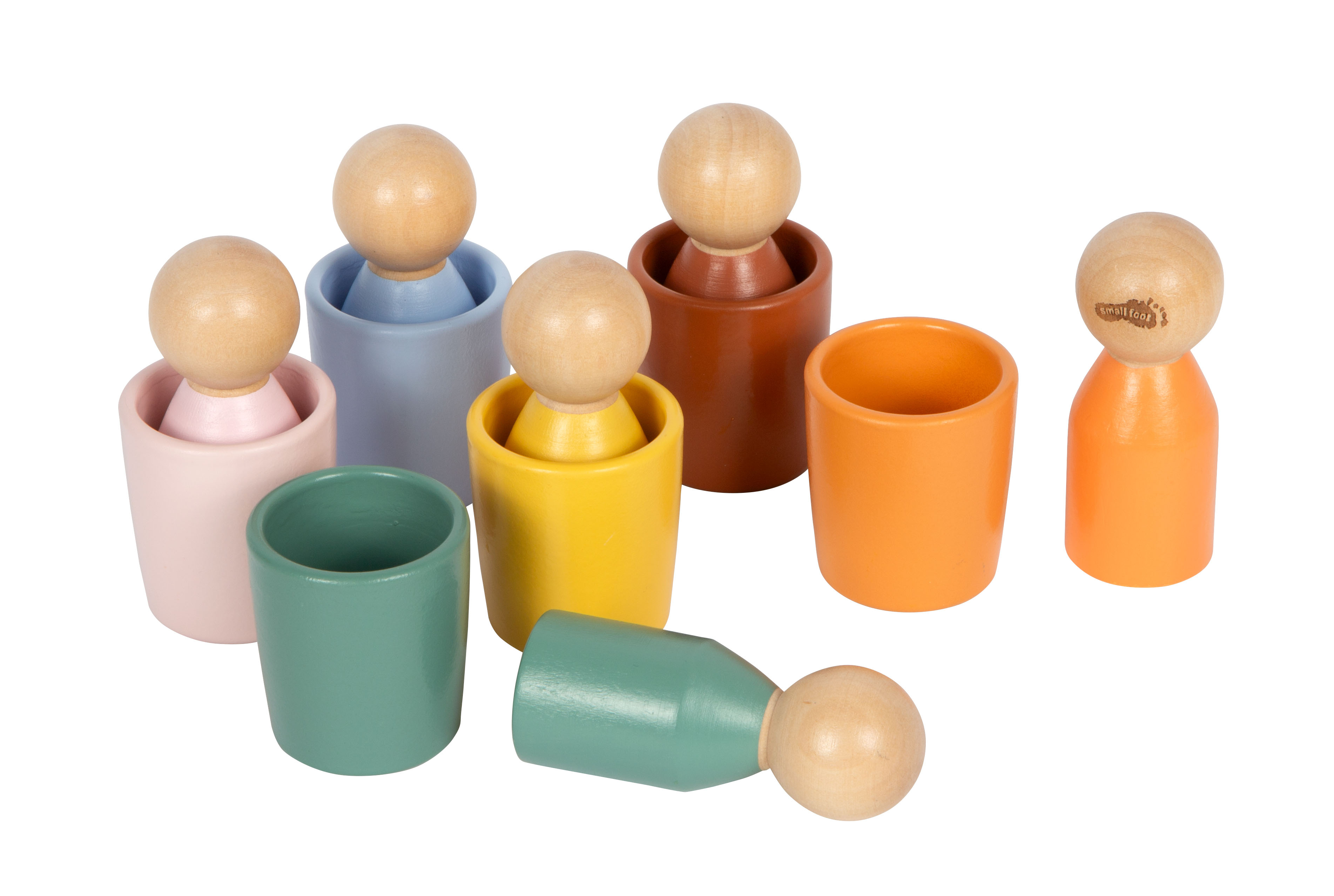 Bunte Montessori Sortierbecher mit Figuren aus Holz