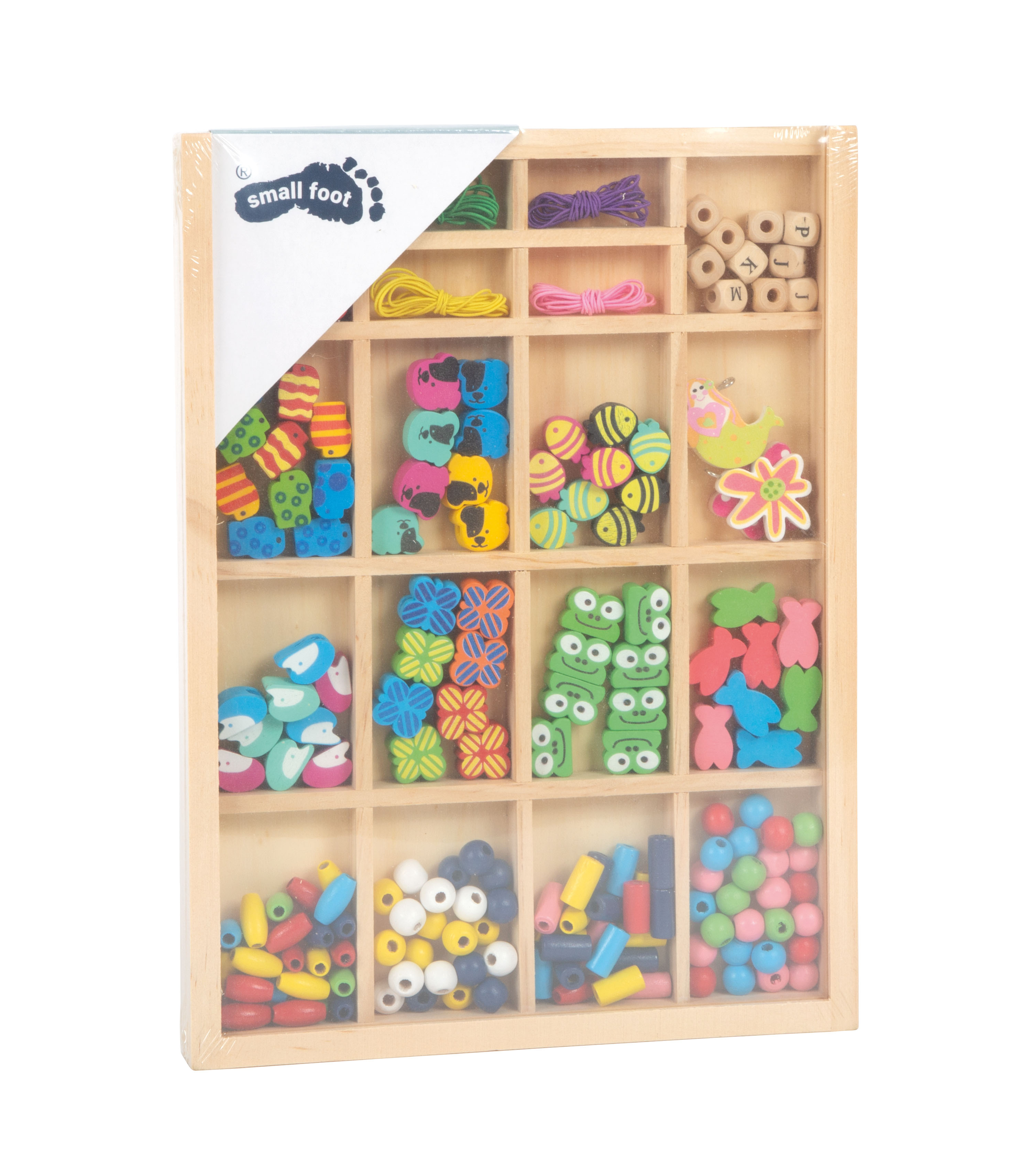 Fädelperlen in Holzbox für Kinder