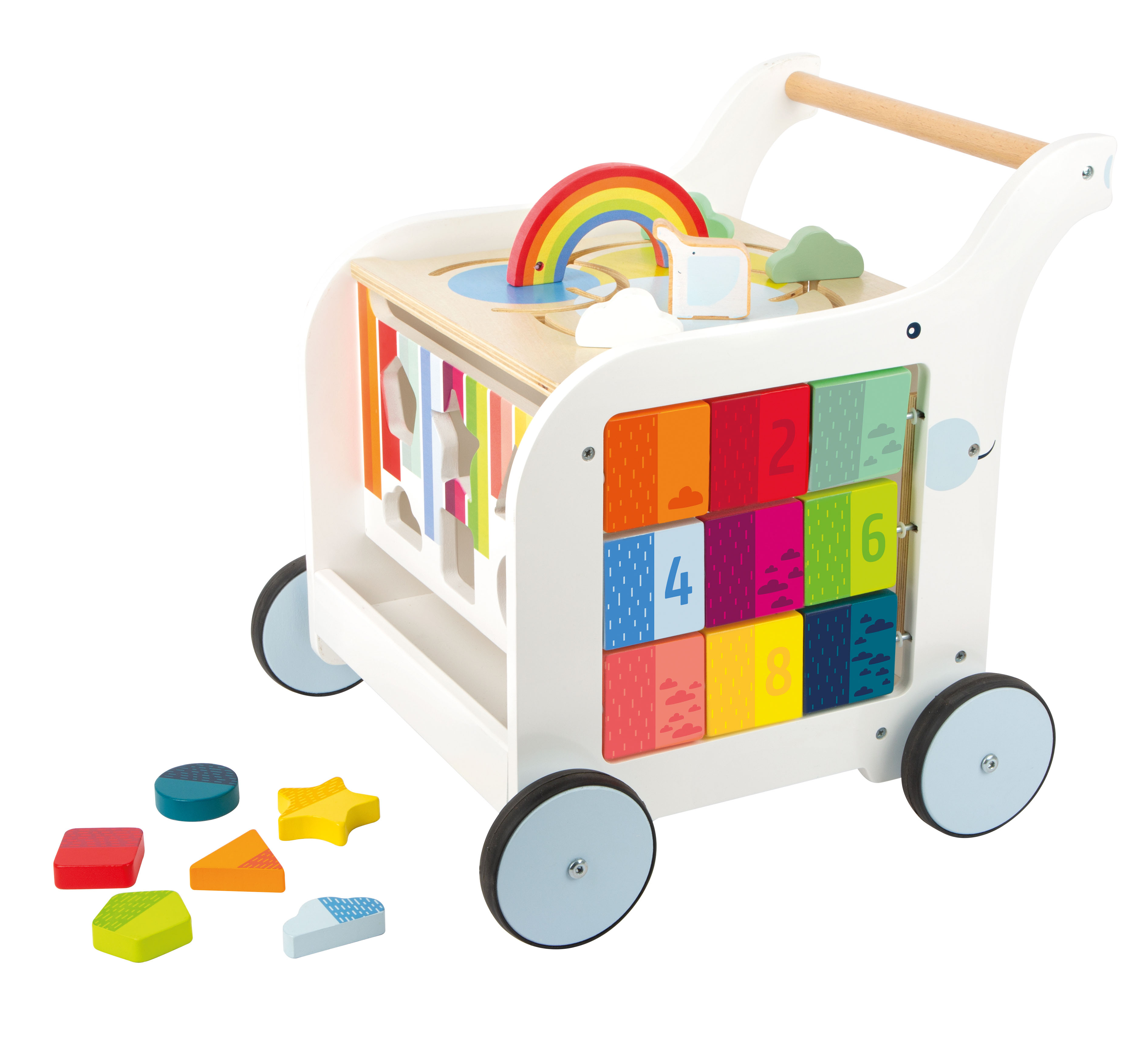 Lauflernwagen aus Holz mit Regenbogen Spielzeug