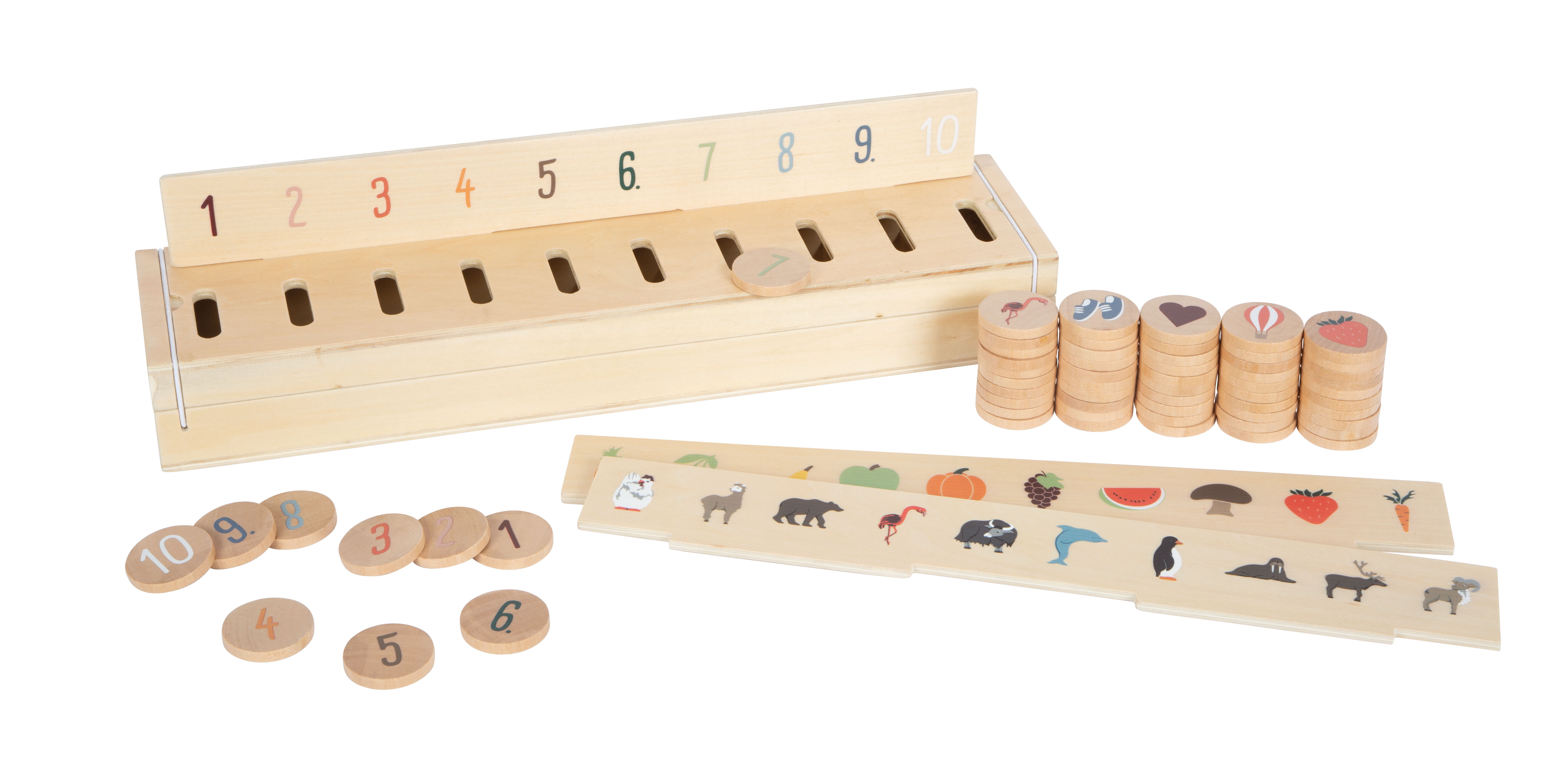 Bildersortierbox mit vielen Motiven aus Holz