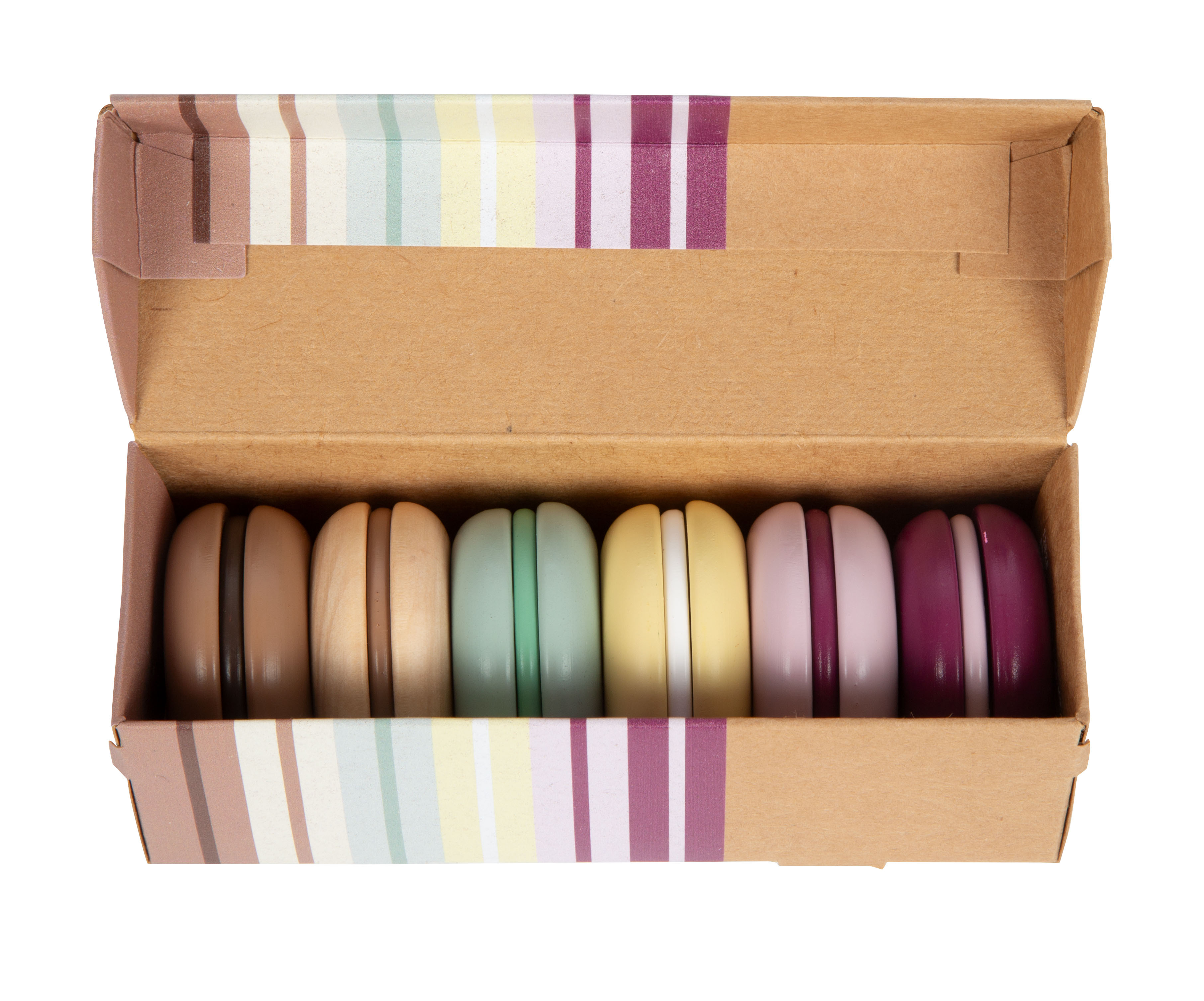 Macarons aus Holz in einer Box