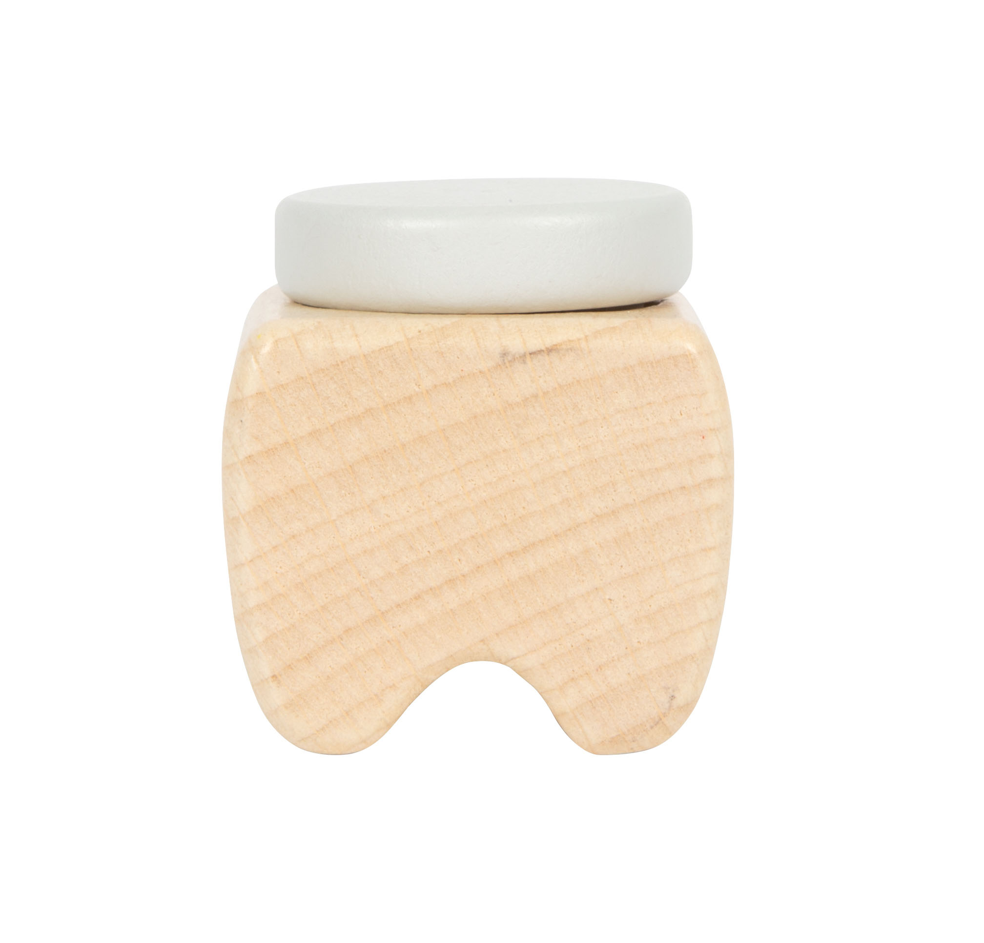 Milchzahndose aus Holz in Form eines Zahnes