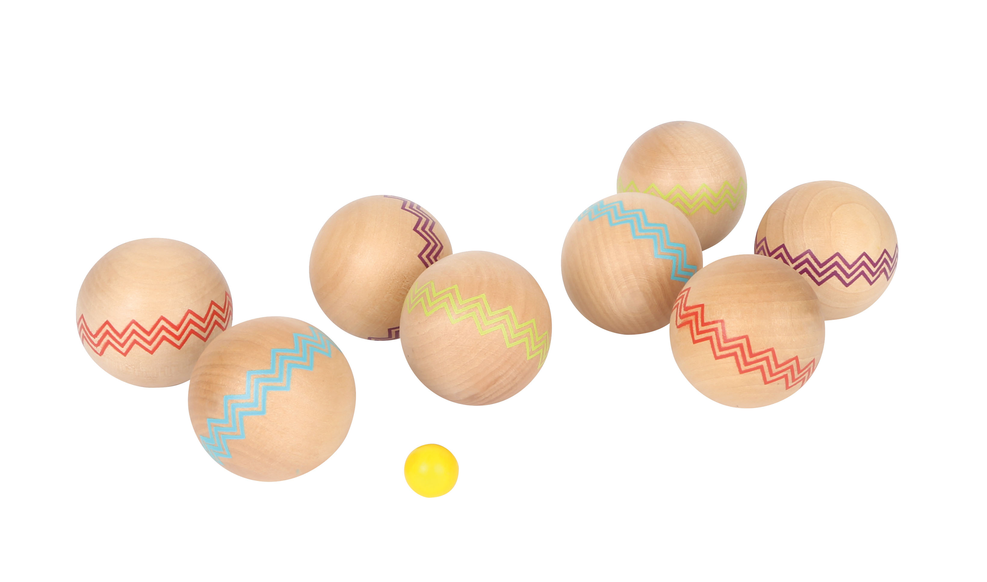 Vier Holzkugeln zum Boccia-Spielen