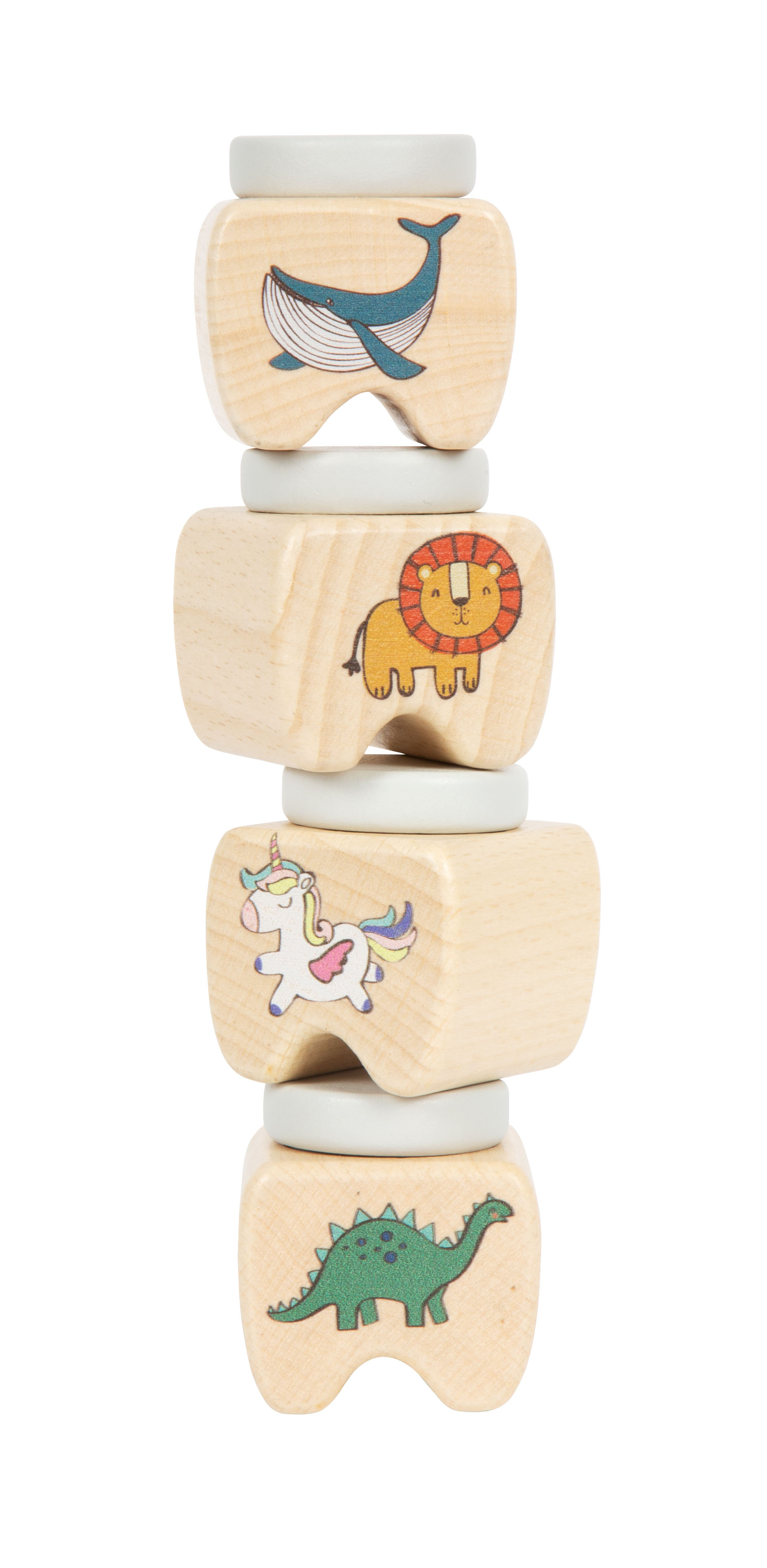 Milchzahndosen aus Holz in Zahn-Form mit Tiermotiven