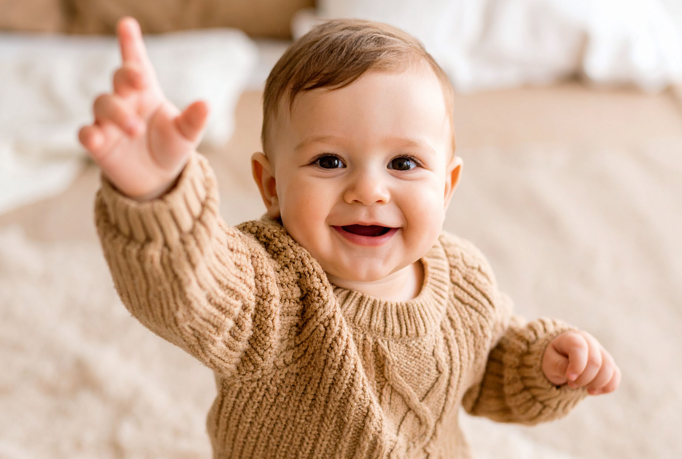 Baby, Pullover, Strick, Beige, Fröhlich