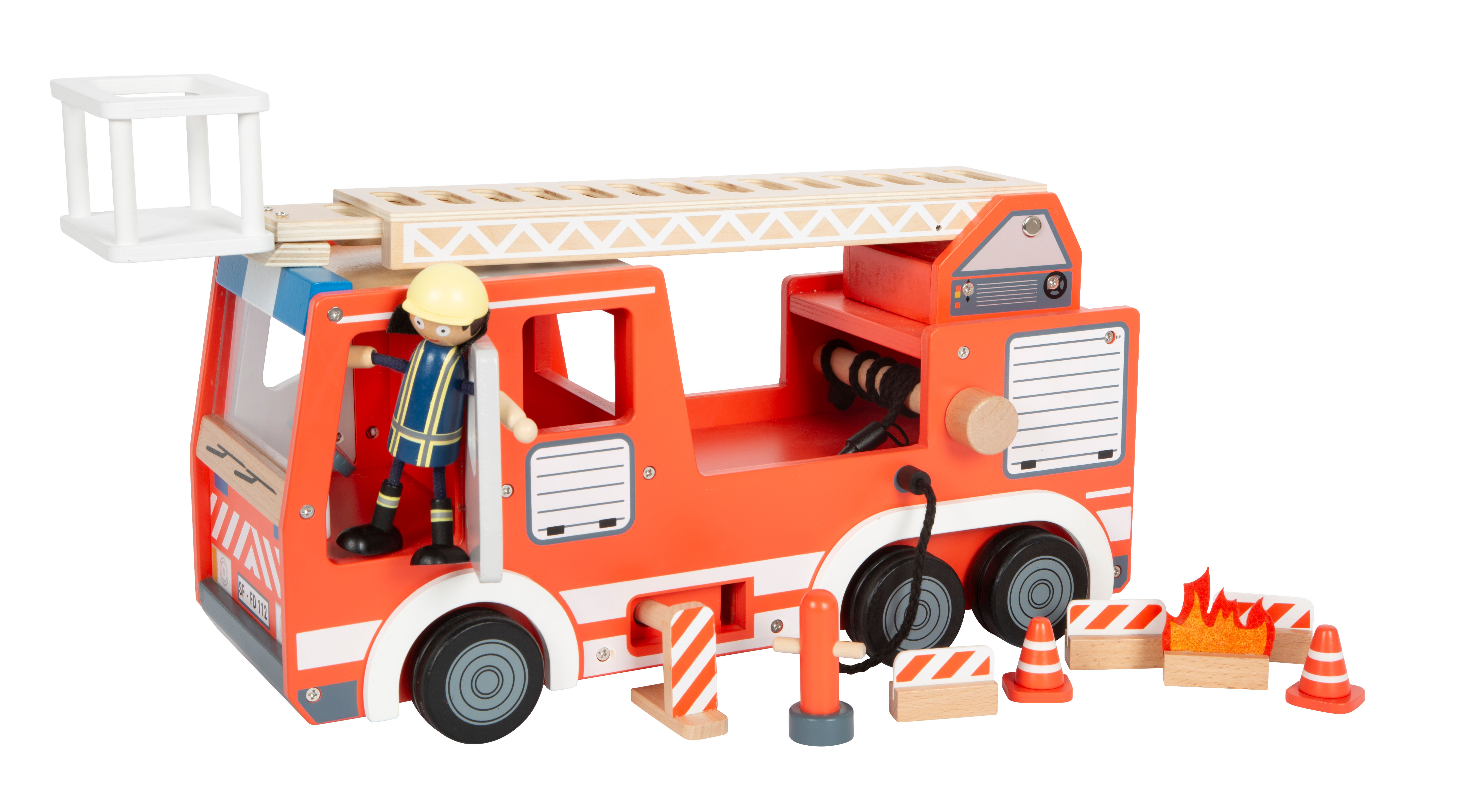 Löschfahrzeug aus Holz mit Zubehör