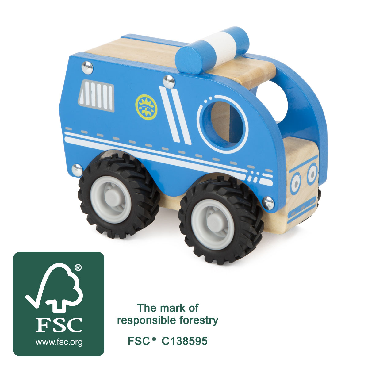 Kinderspielzeug, Holzauto, Blaues Spielzeug, Wagen, FSC