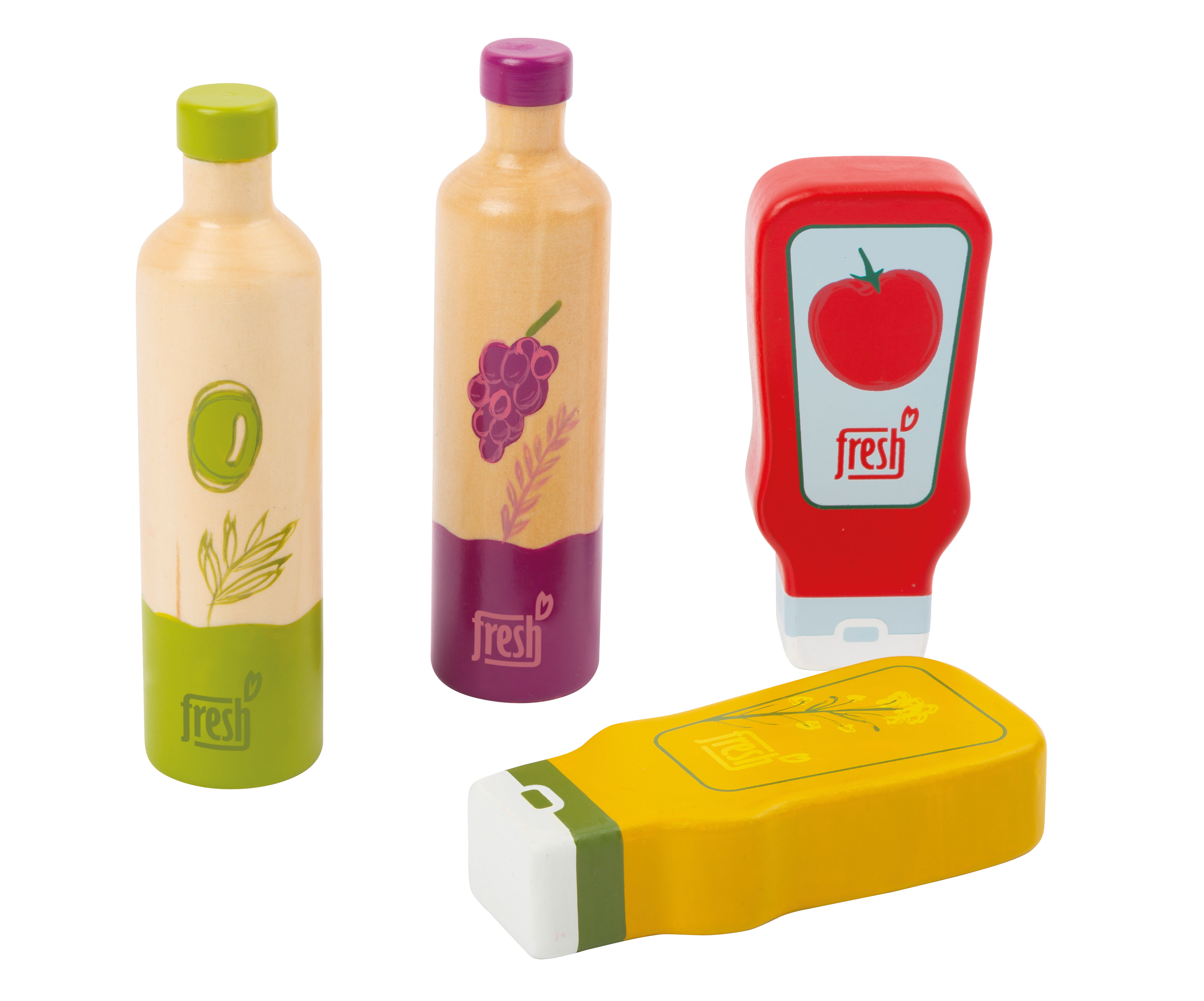 Saucen und Öl-Set aus Holz für die Kinderküche