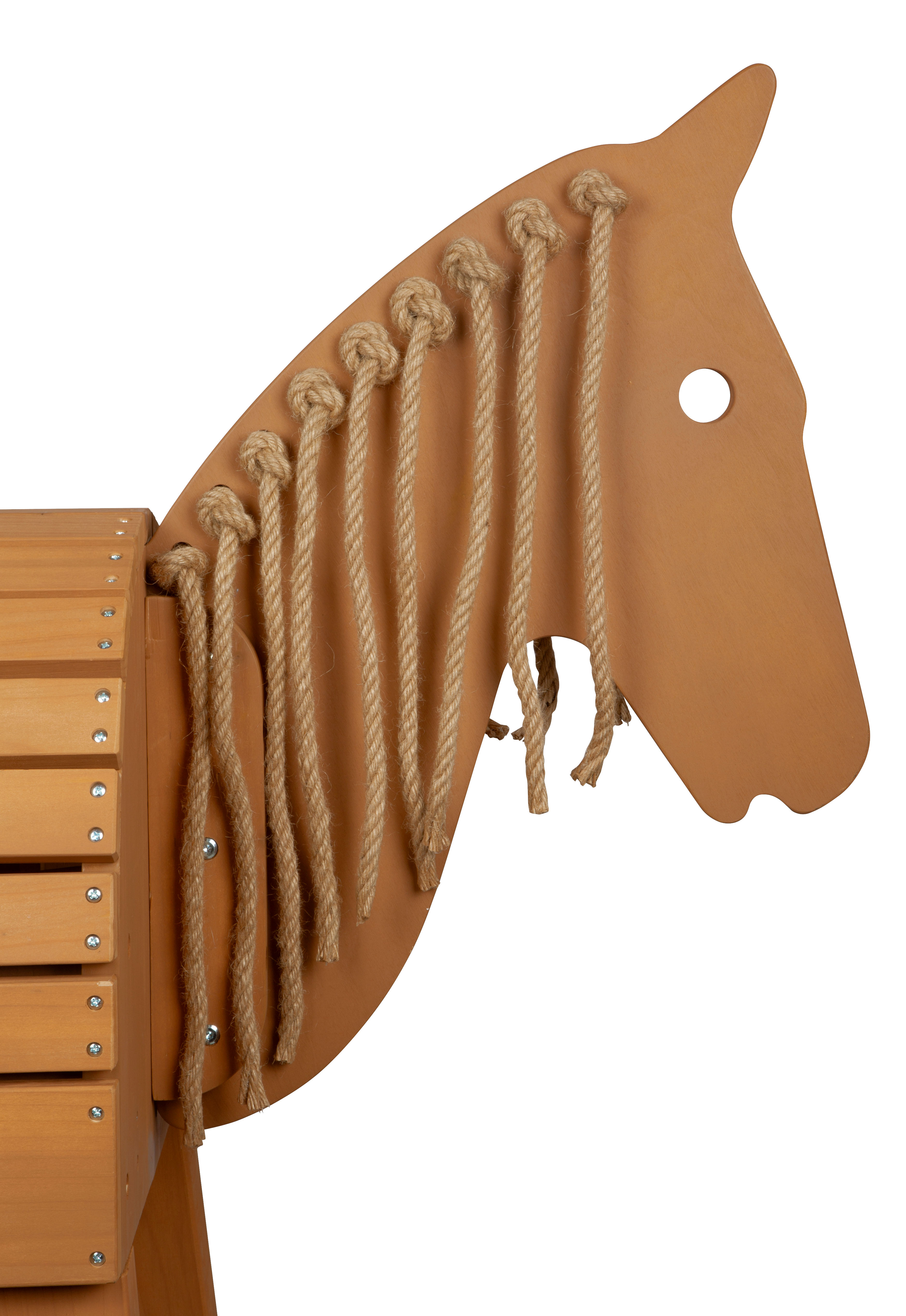 Kopf mit Seil-Mähne Holzpferd braun