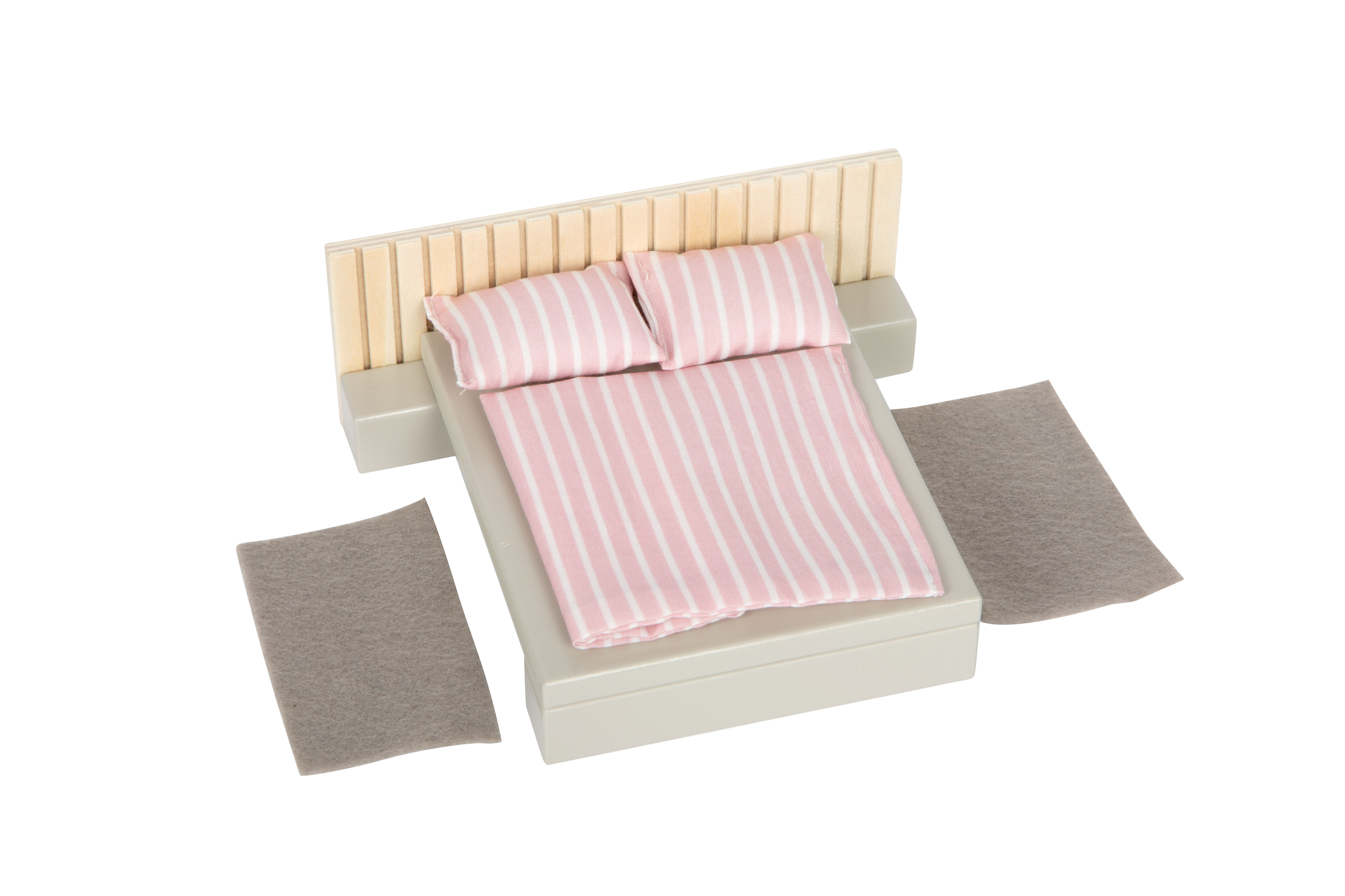 Graues Doppelbett aus Holz für Puppenhaus