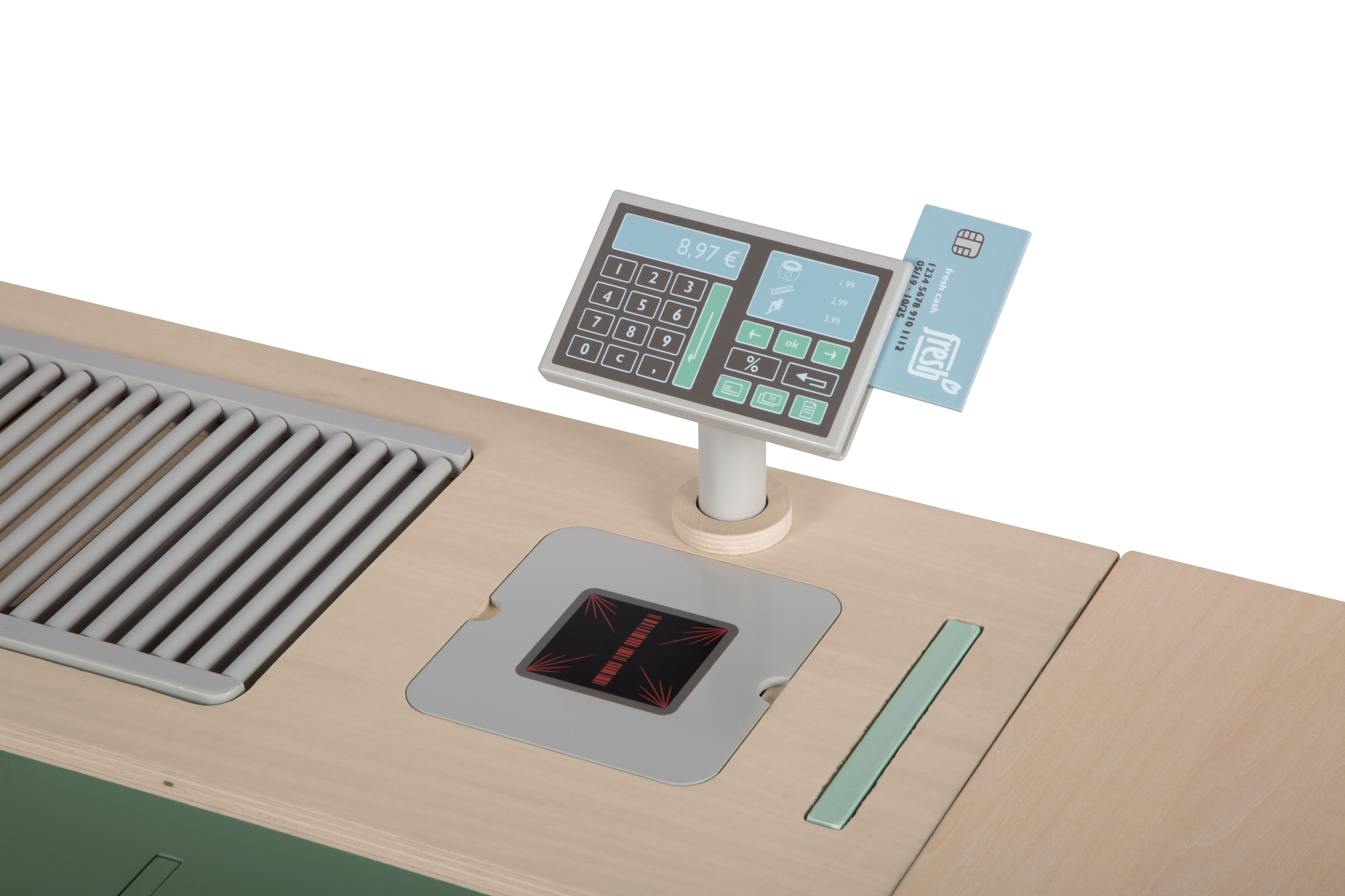 Kassenband und Scanbereich vom Kinder-Kaufladen, Moebel, Tabelle, Schreibtisch, Tafel, Tafel, Tafel, Tafel, Tafel, Tafel, Moebel, Tabelle, Schreibtisch, Computerausrüstung, Überwachen, Bildschirm, Tabelle
