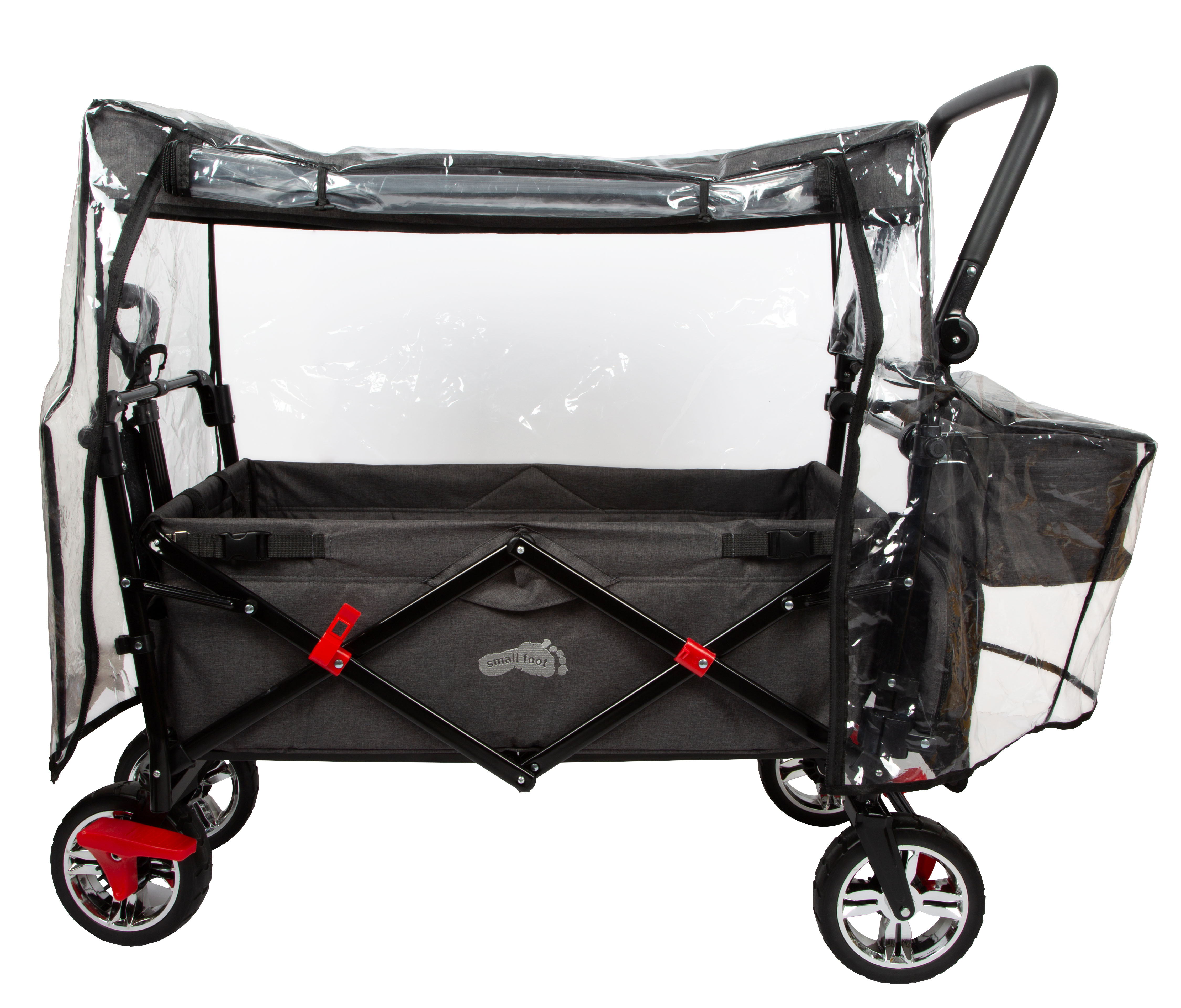 Bollerwagen mit offenem Regencape