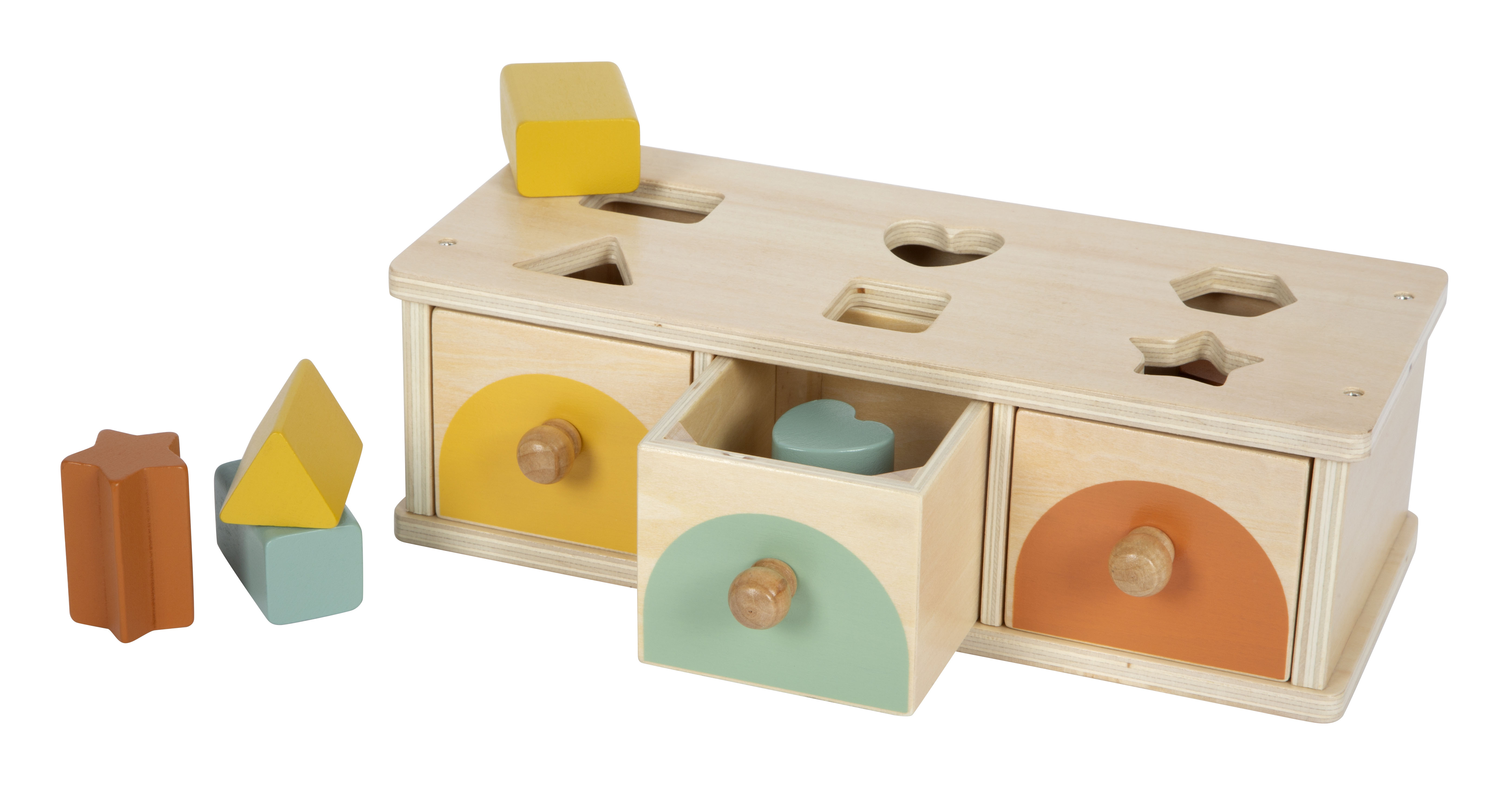 Montessori Sortierspiel mit Formen, mittlere Schublade offen
