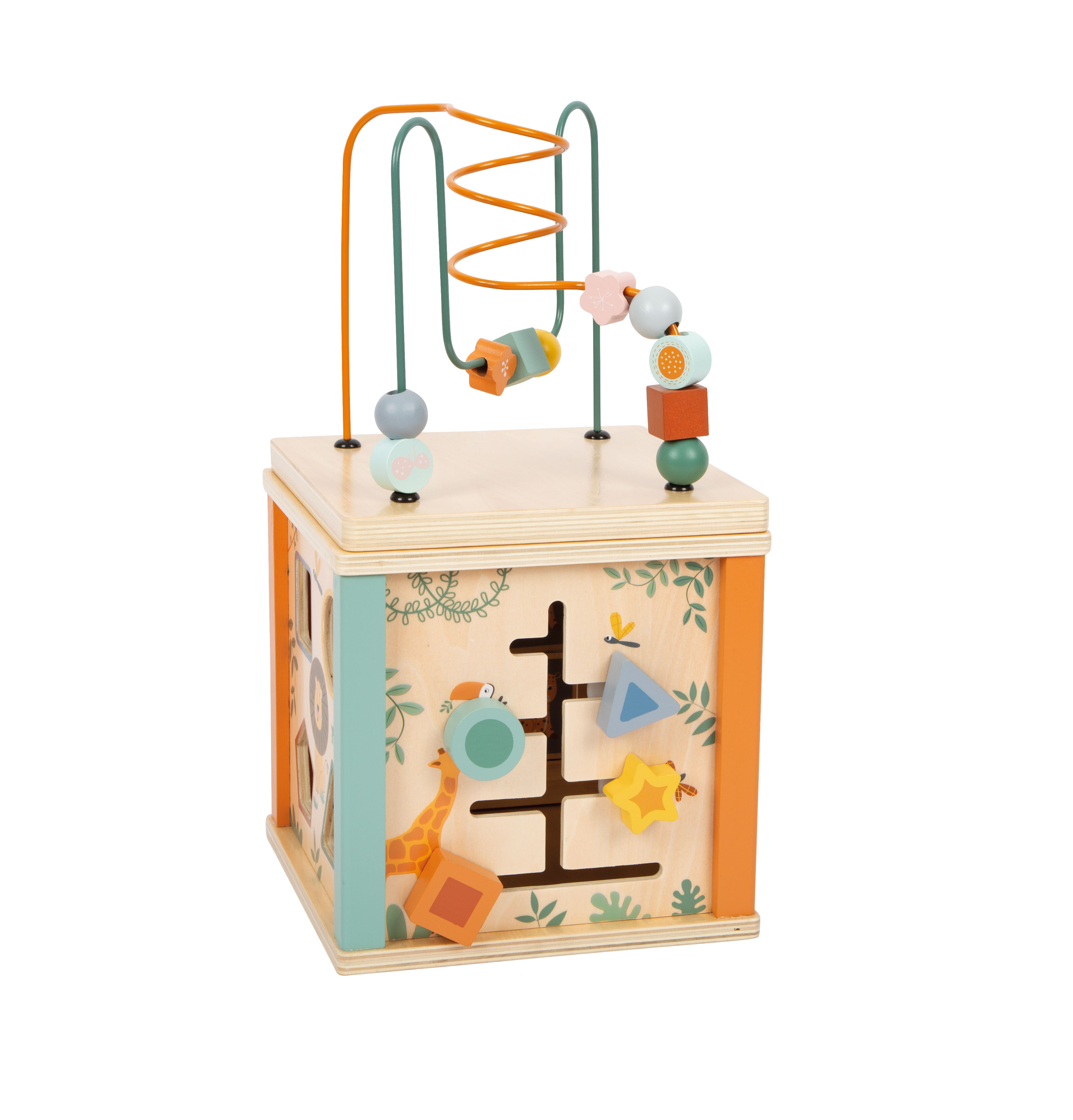 Motorikwürfel aus Holz mit Schiebespiel