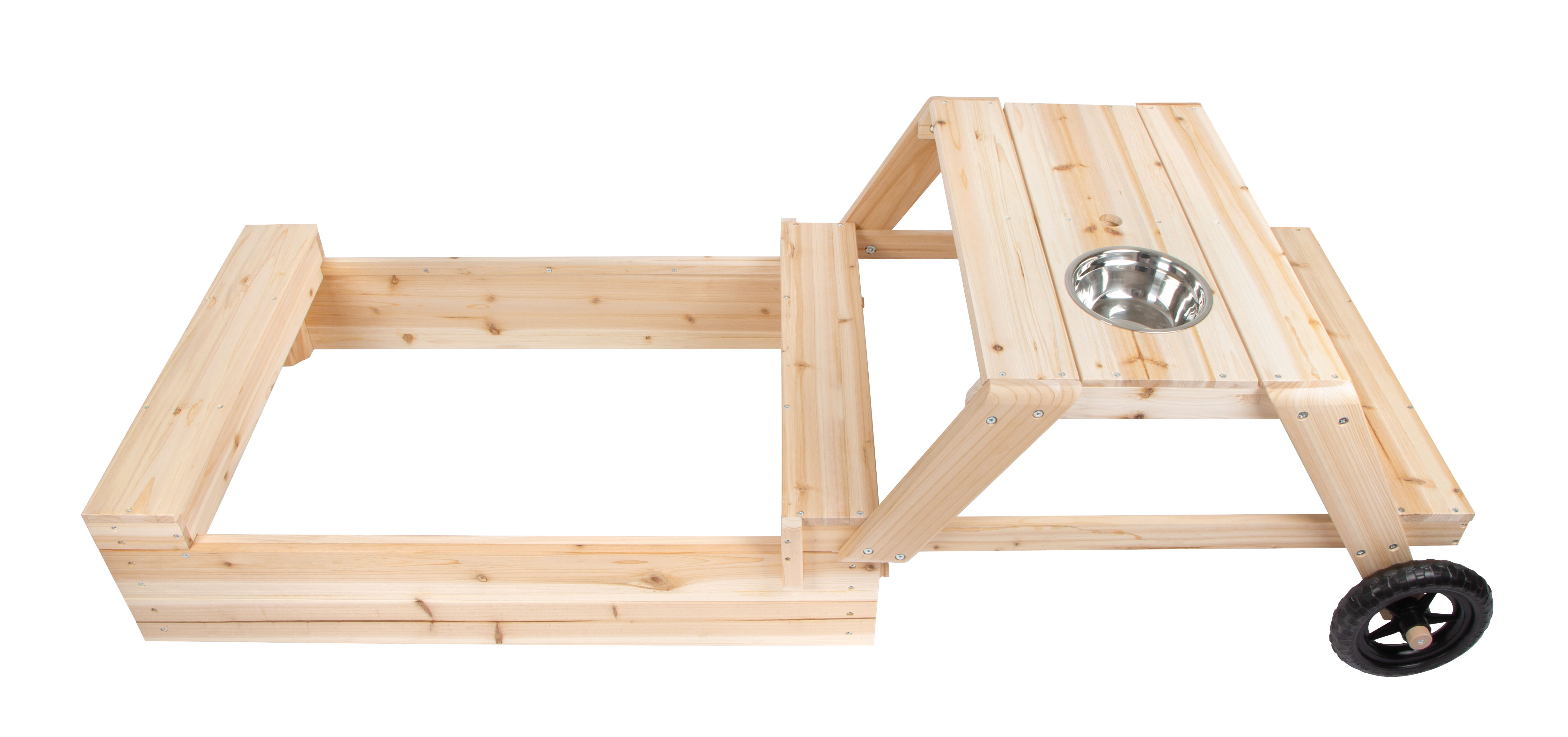 Sandkasten aus Holz mit Rollen