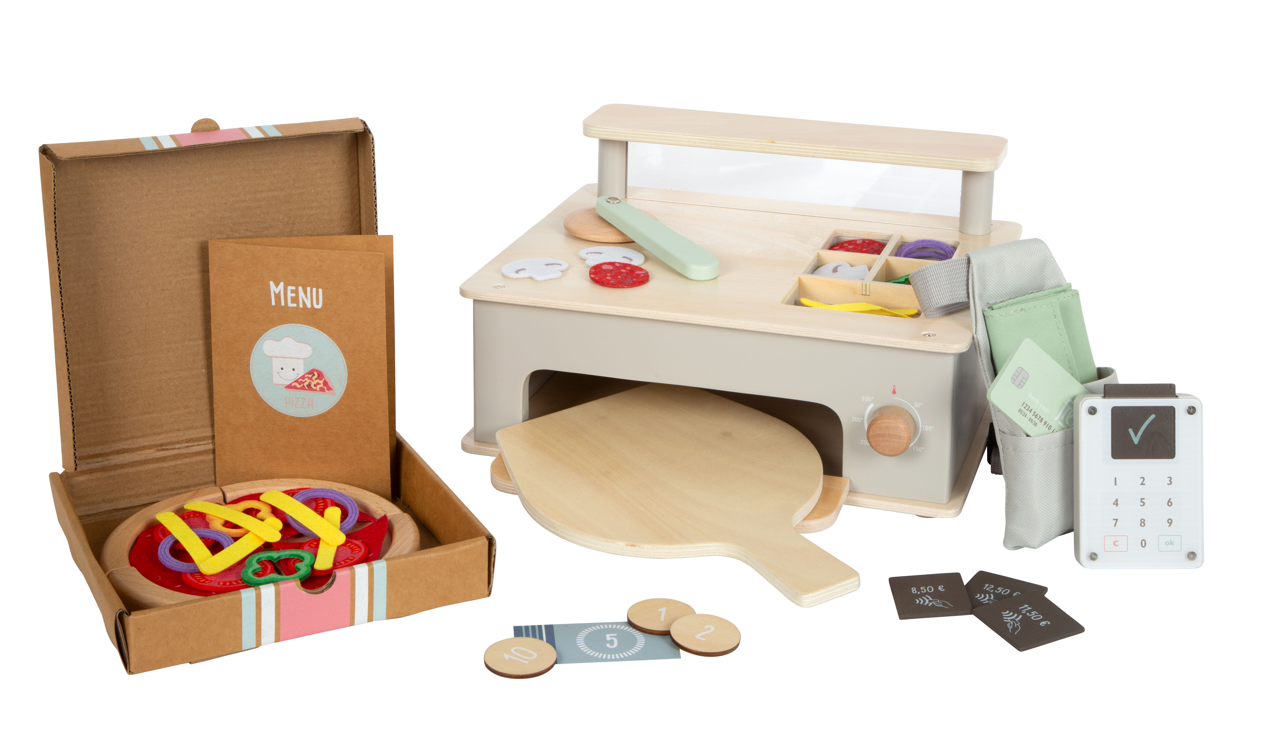 Pizza-Set Pizzakarton Menü Bezahlsystem