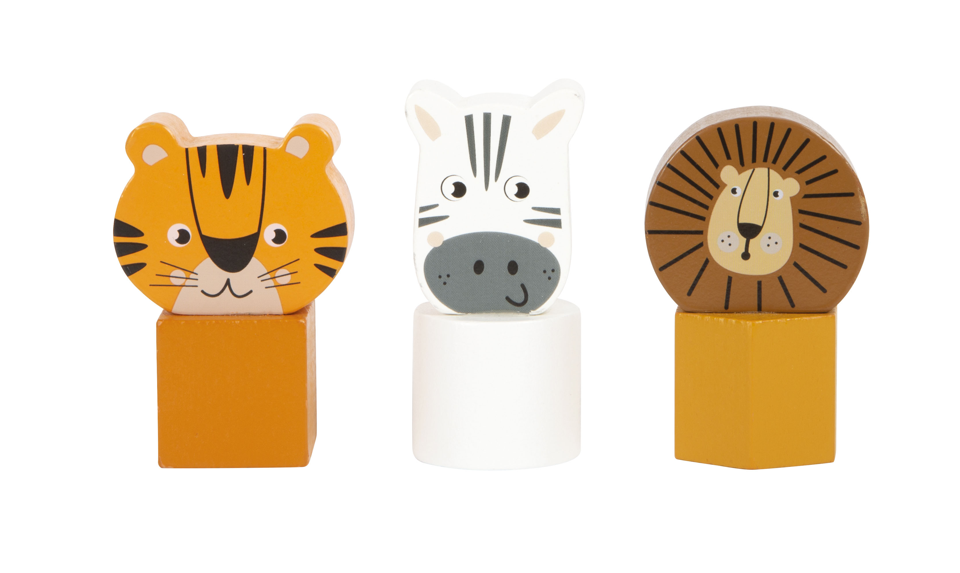 Holz-Tierfiguren Tiger, Zebra und Löwe für Kinder