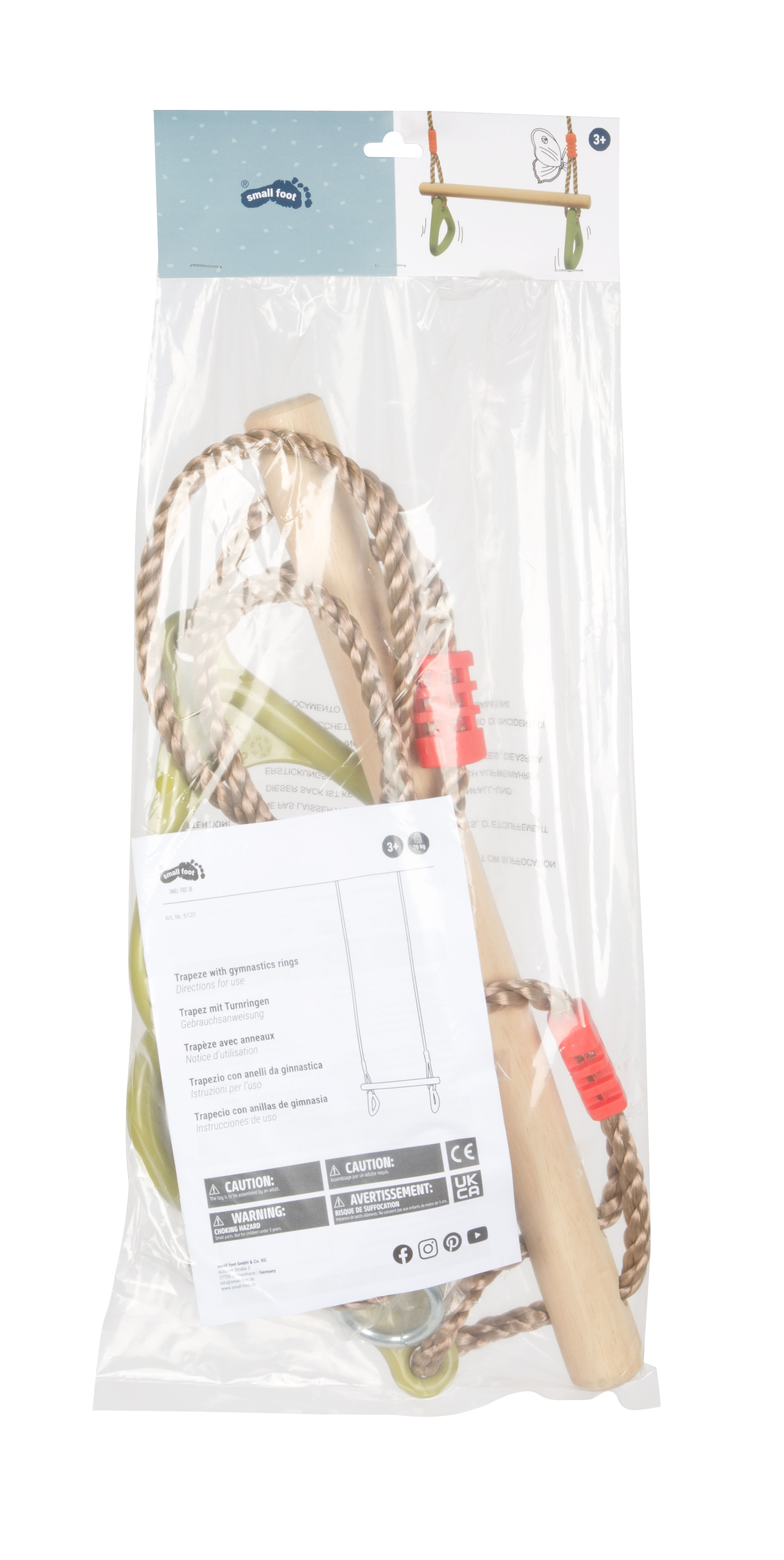 Trapezschaukel aus Holz in Folienverpackung