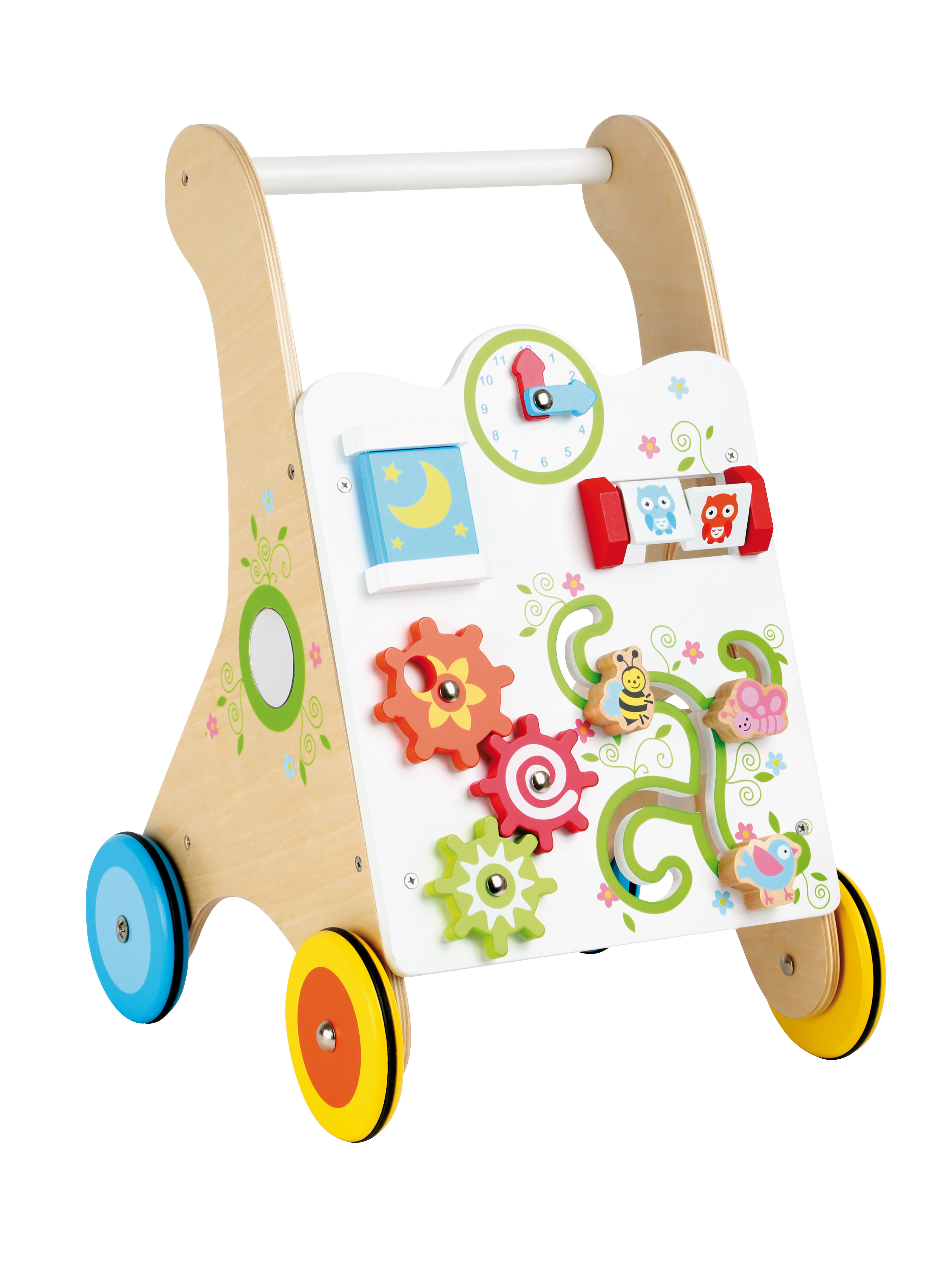 Lauflernwagen aus Holz mit Spielmöglichkeiten