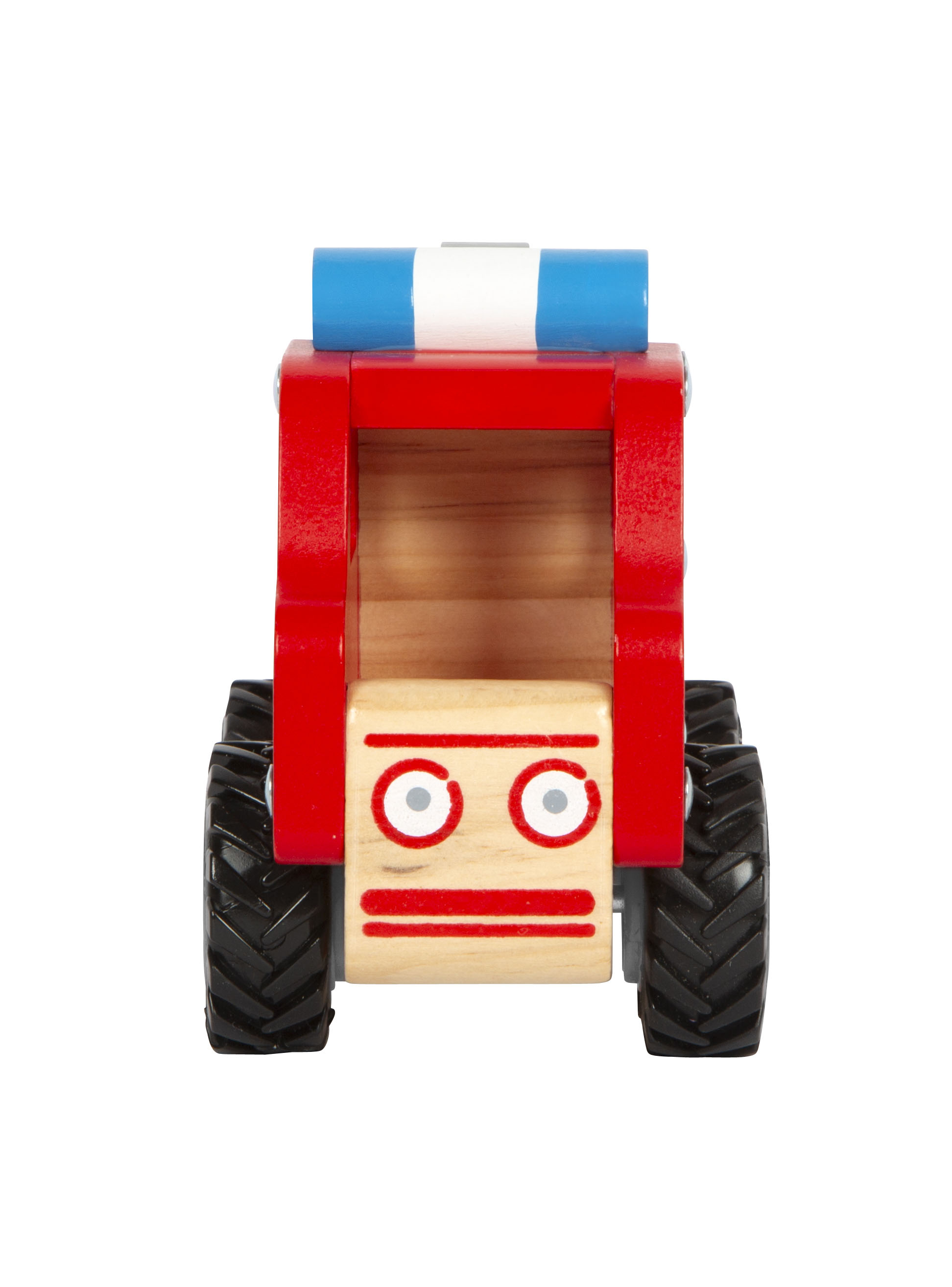 Holzspielzeug, Mini-Traktor, rotes Fahrzeug, große Räder, Holzbauklotz