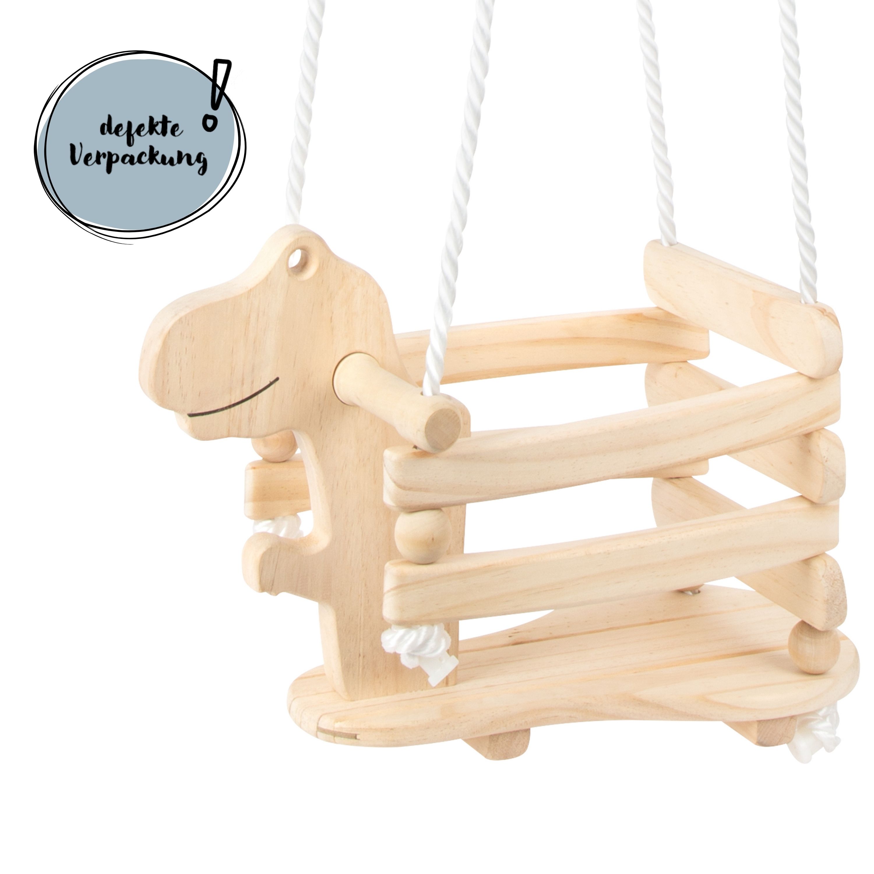 Dino-Schaukel aus Holz für Kinder mit defekter Verpackung