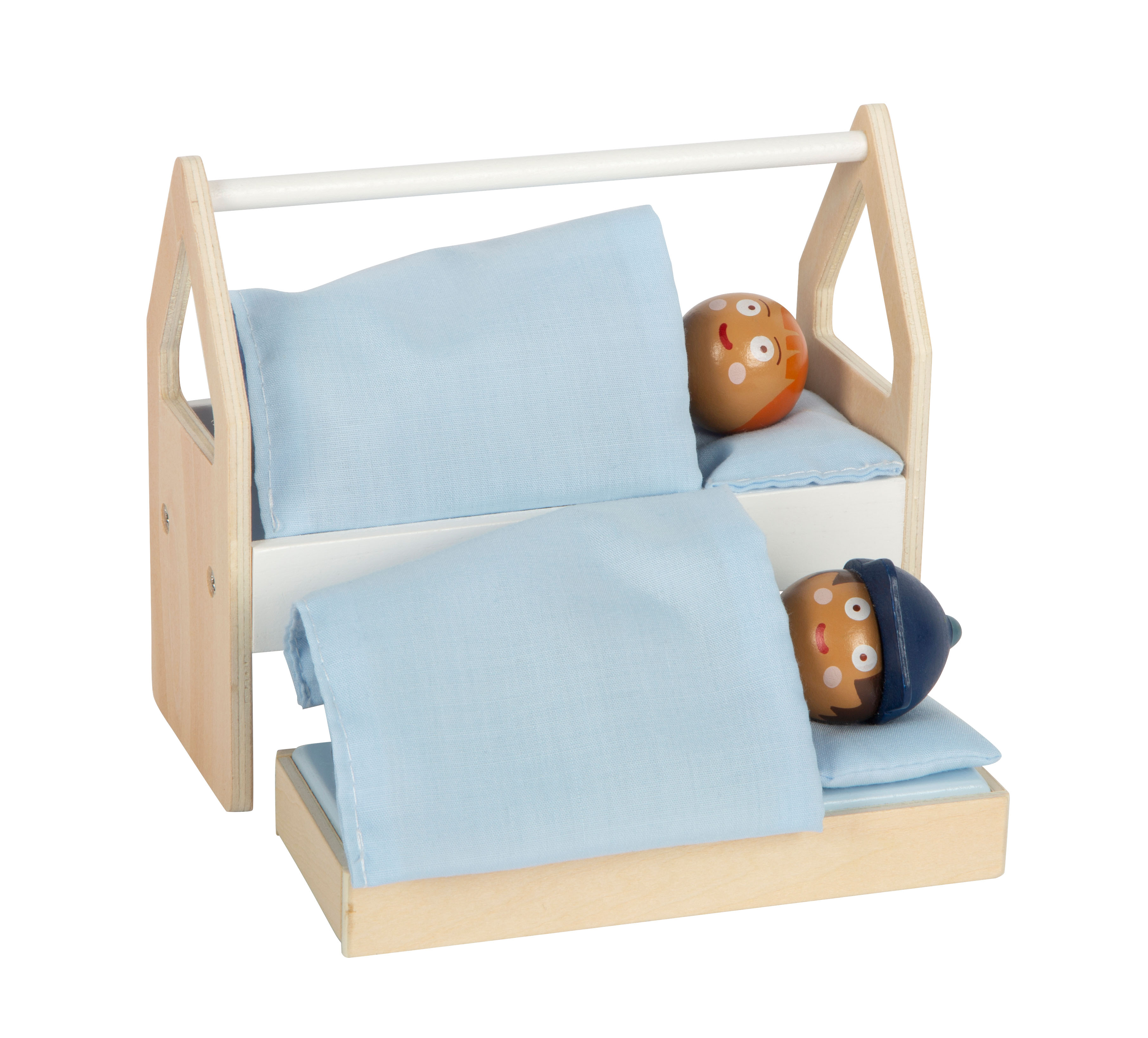Zwei Puppenstuben-Betten mit Biegepuppen