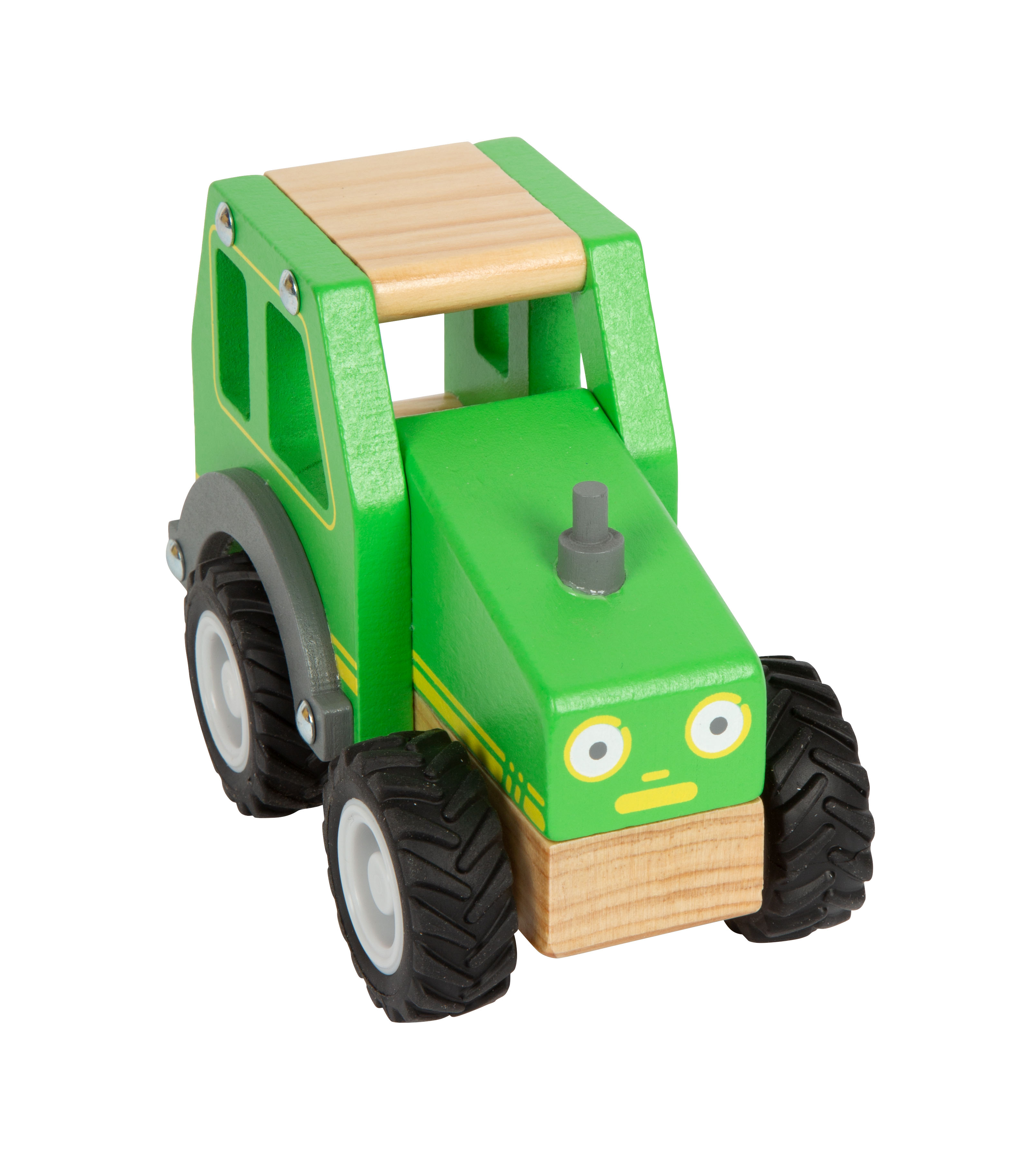 Grüner Spielzeug Traktor aus Holz zum Spielen